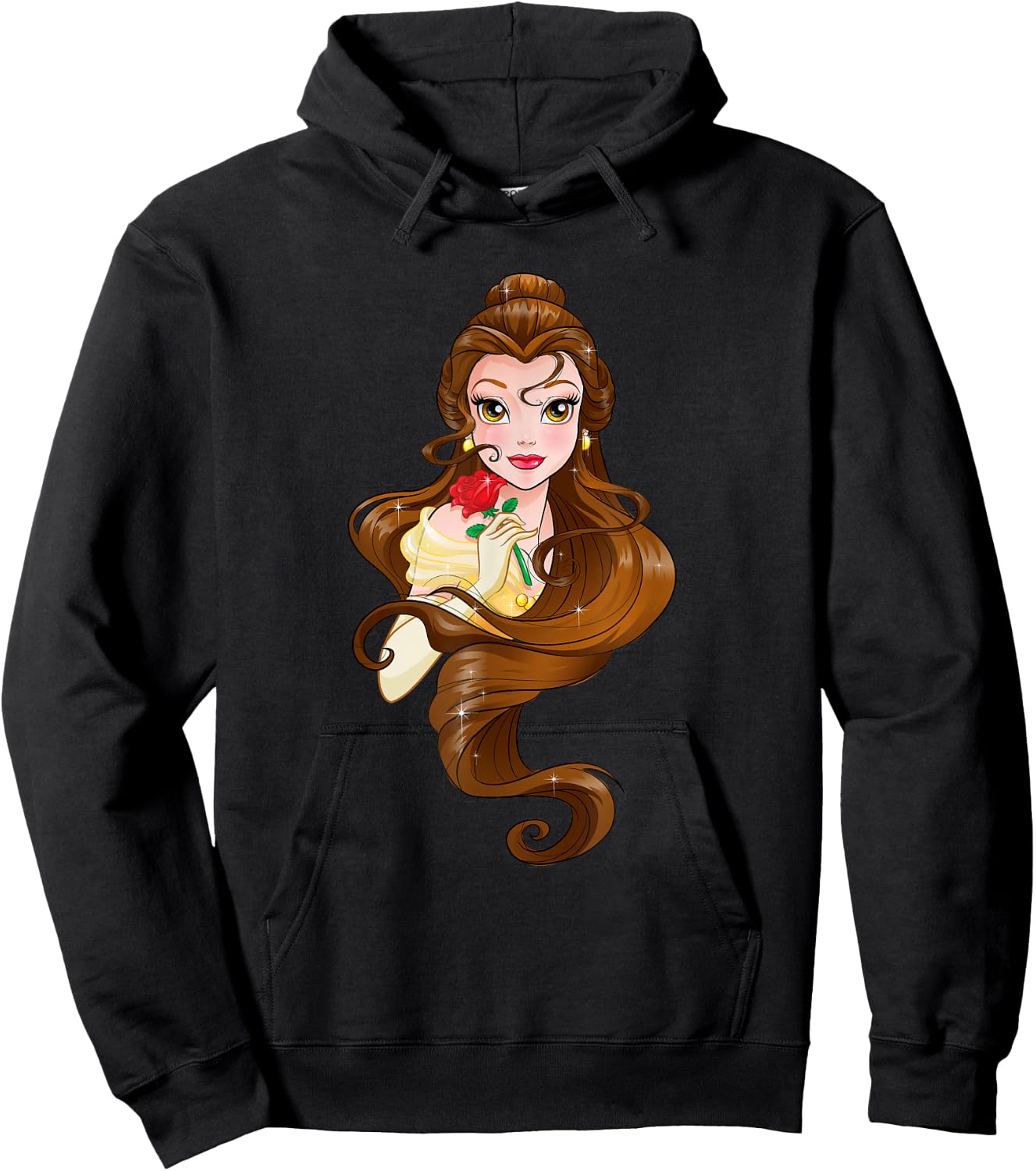 Disney Belle Black Classic Fit - Adult Round Neck Short Sleeve Fantasy Hoodie - Hoodie | Black