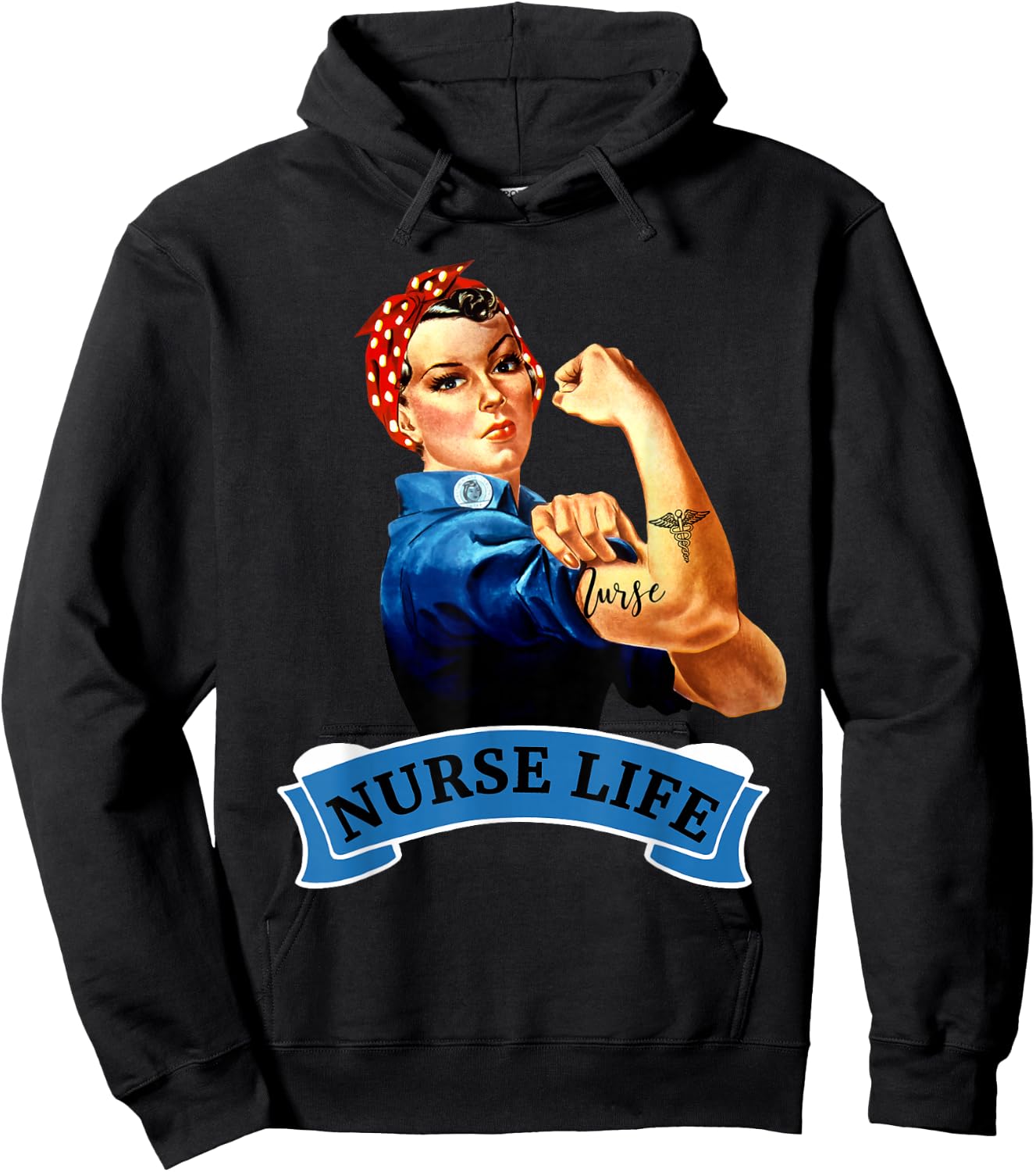 Rosie the Riveter Vintage Nurse Life RN Appreciation Gift Hoodie - Hoodie | Black