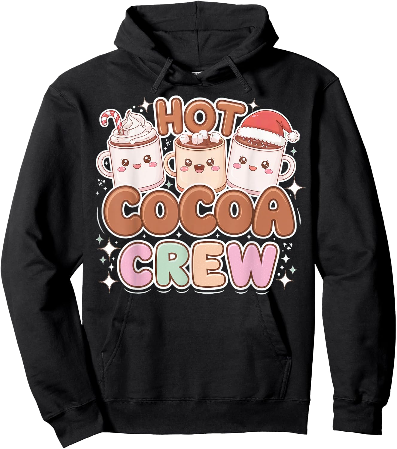 Funny Christmas Hot Cocoa and Marshmallow Crew Hoodie - Hoodie | Black