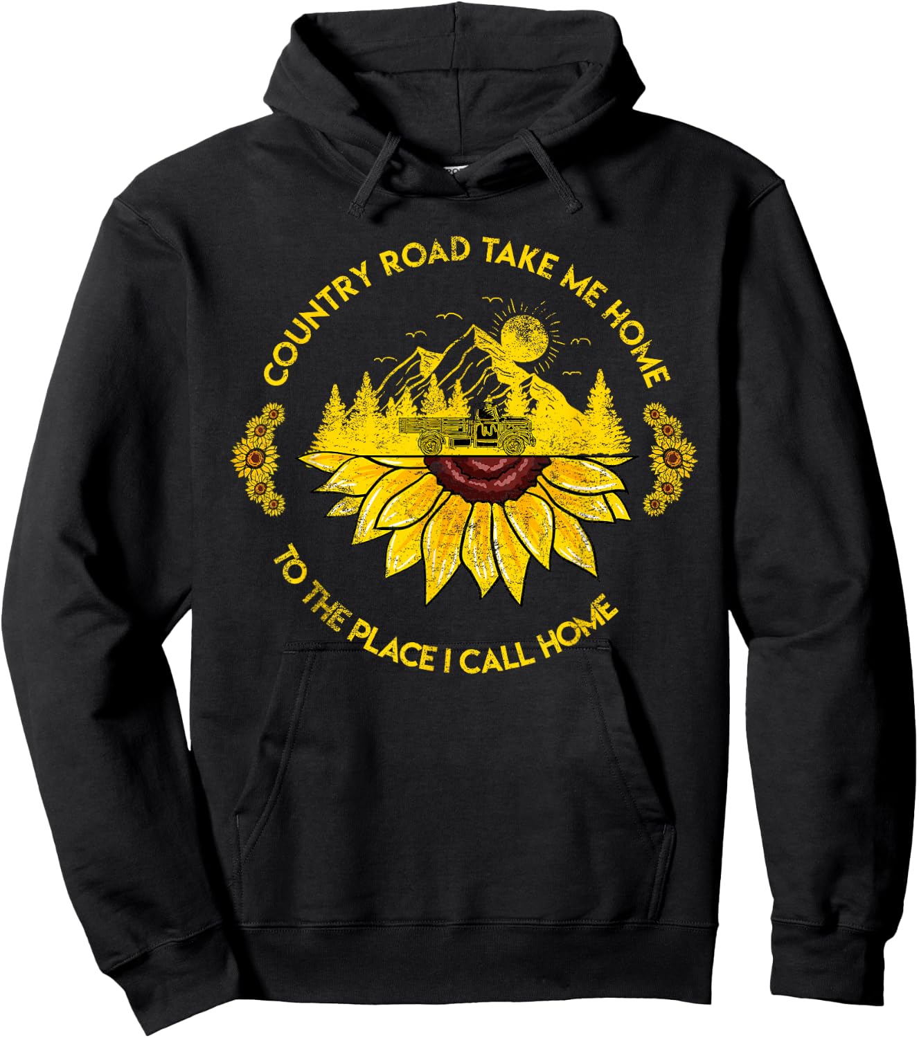 Farm Sunflower Road Take Me Home Country Funny Farmer Gift Hoodie - Hoodie | Black