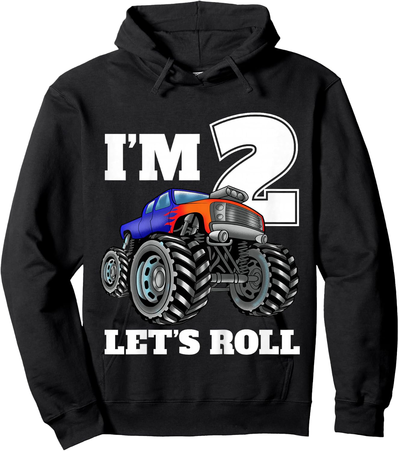 Kids Monster Truck 2nd Birthday Boy 2 Two Year Old Hoodie - Hoodie | Black