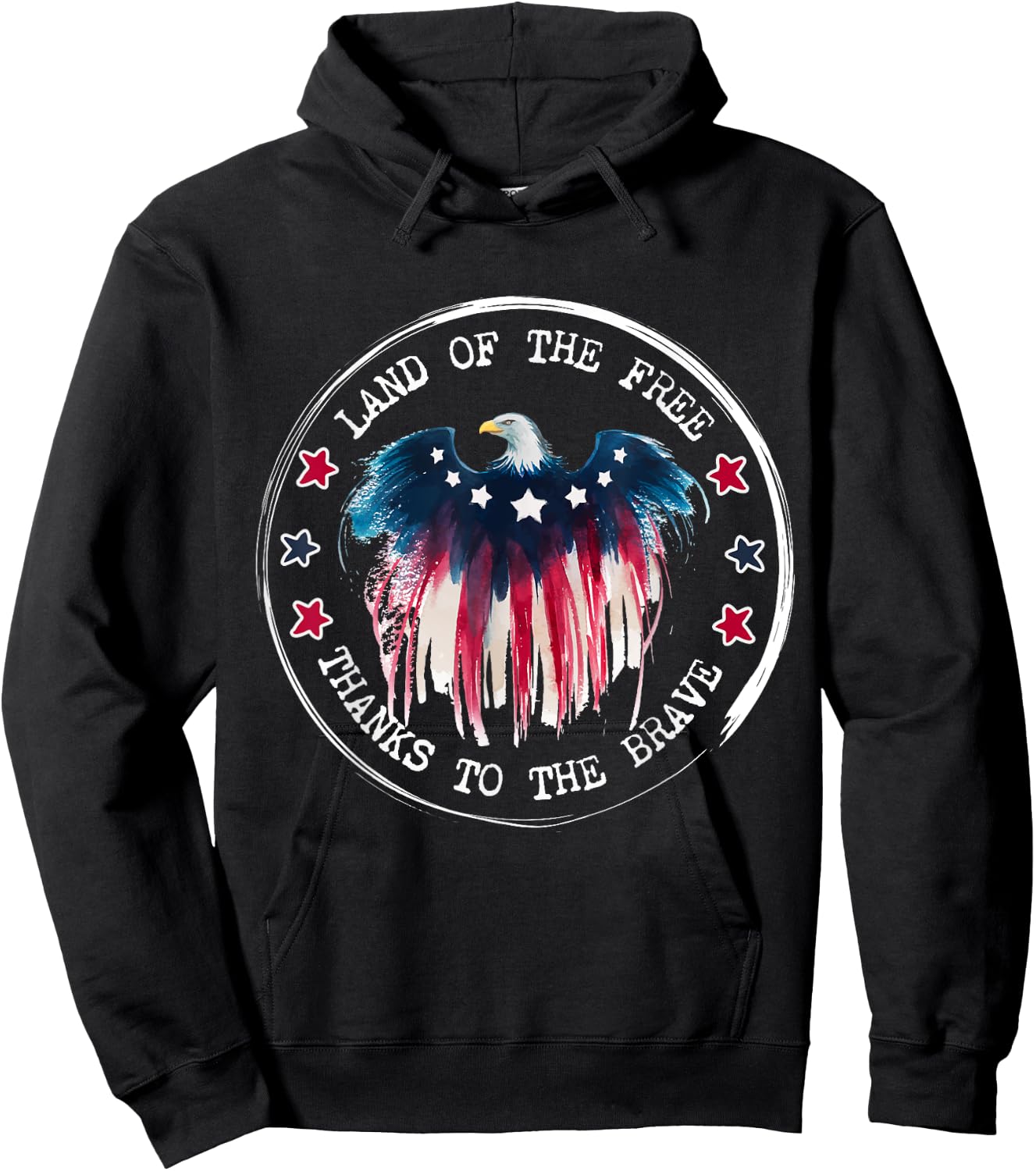 Land of the Free Thanks to Brave American Eagle Flag Hoodie - Hoodie | Black