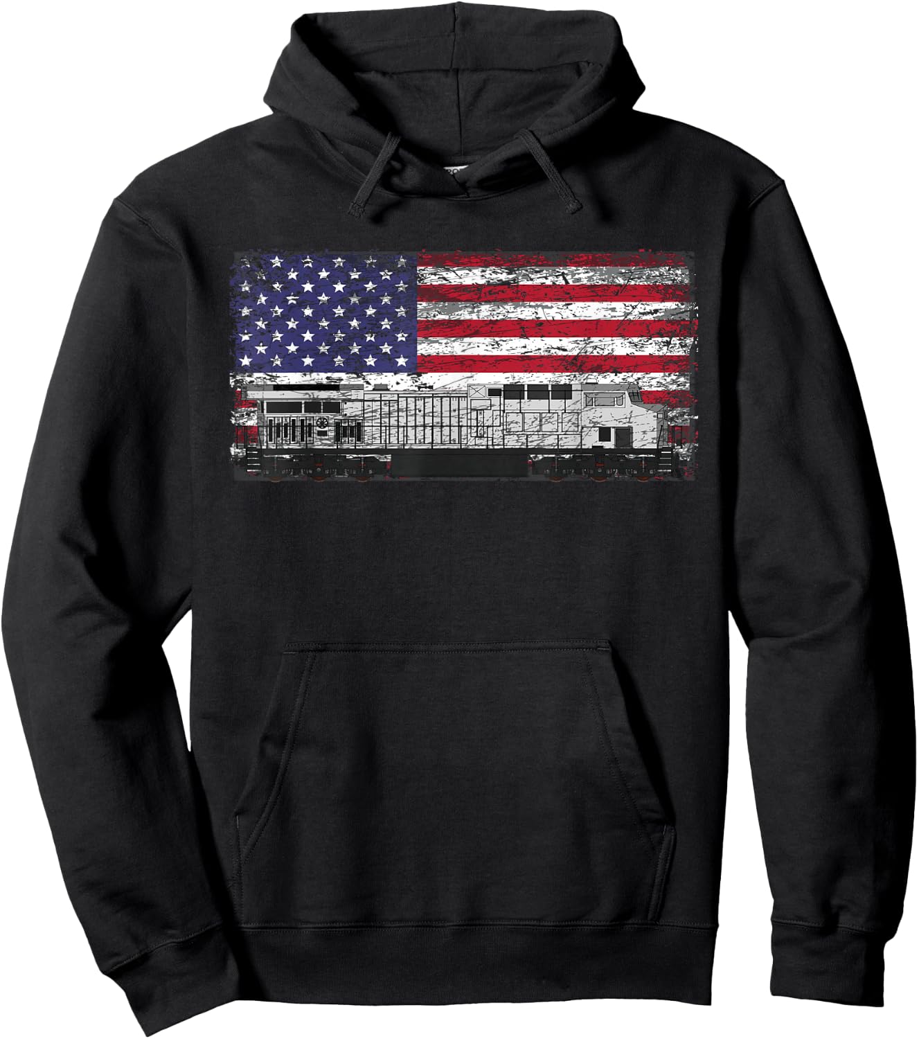 Train Railroad American Flag T Shirt Hoodie - Hoodie | Black
