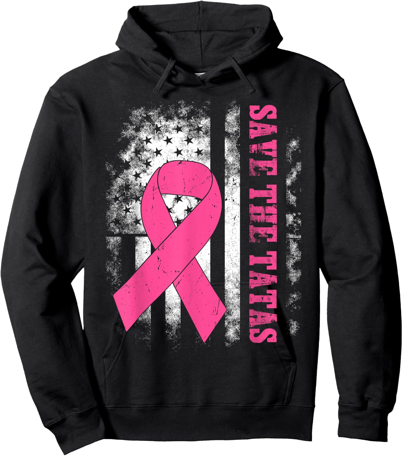 Save The Tatas Breast Cancer Awareness USA Flag Pink Ribbon Hoodie - Hoodie | Black