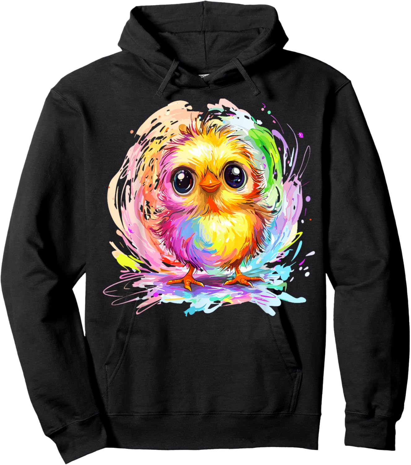 Cute Colorful Chick Rainbow Splash Hoodie - Hoodie | Black