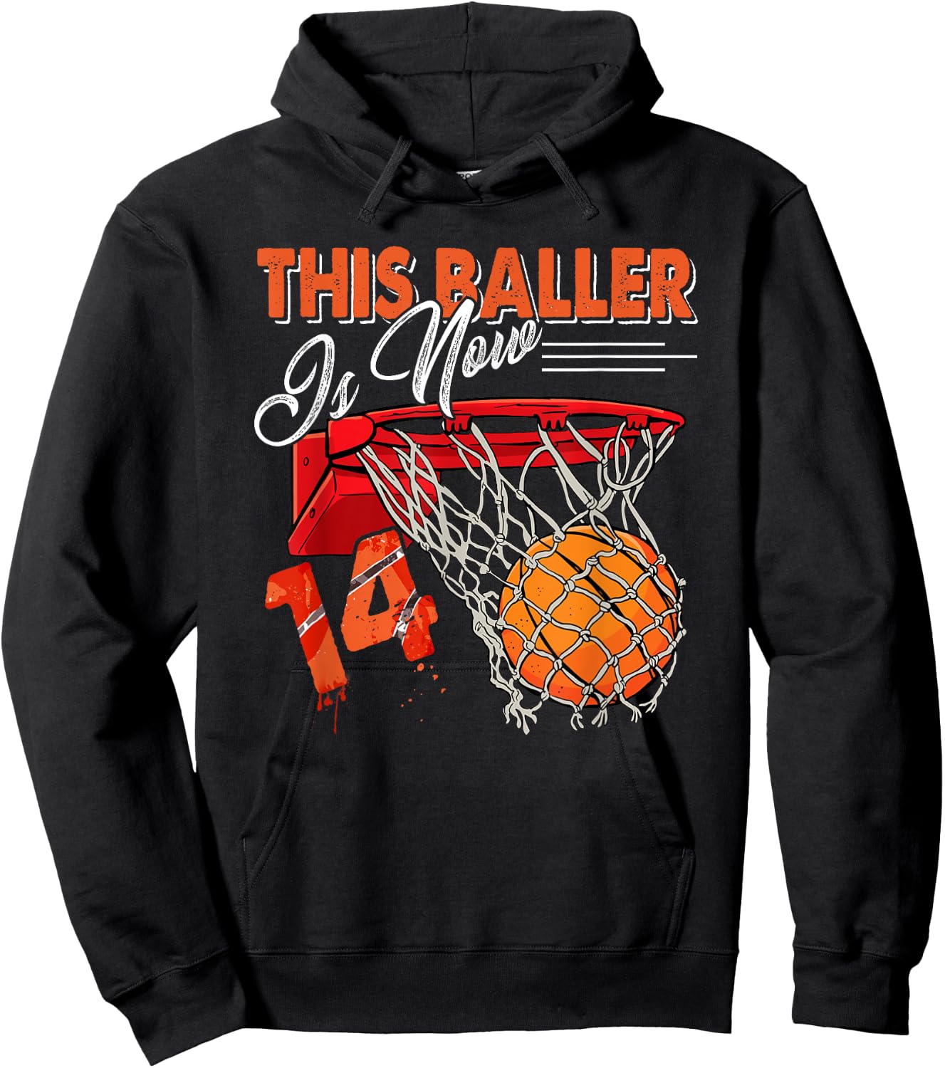 14th Birthday Basketball Funny 14 Years Old Kids Gift Hoodie - Hoodie | Black