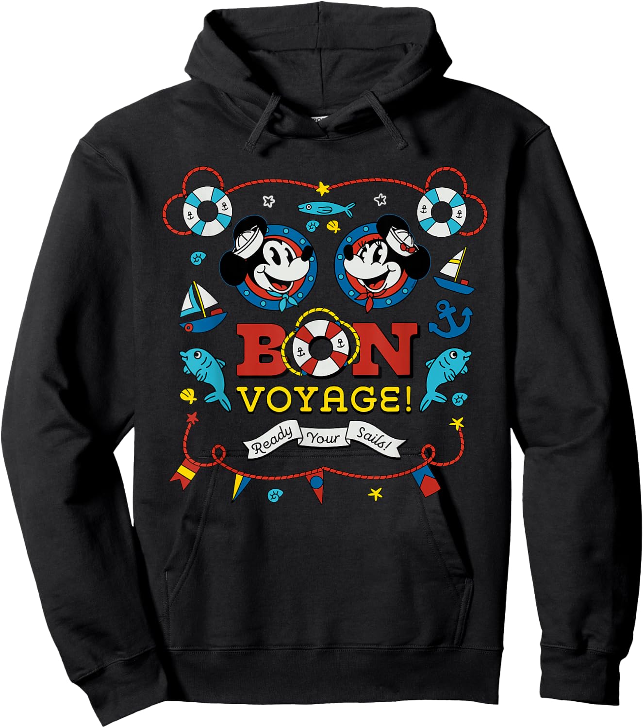 Disney Cruise Mickey & Minnie Mouse Bon Voyage Ship Vacation Hoodie - Hoodie | Black