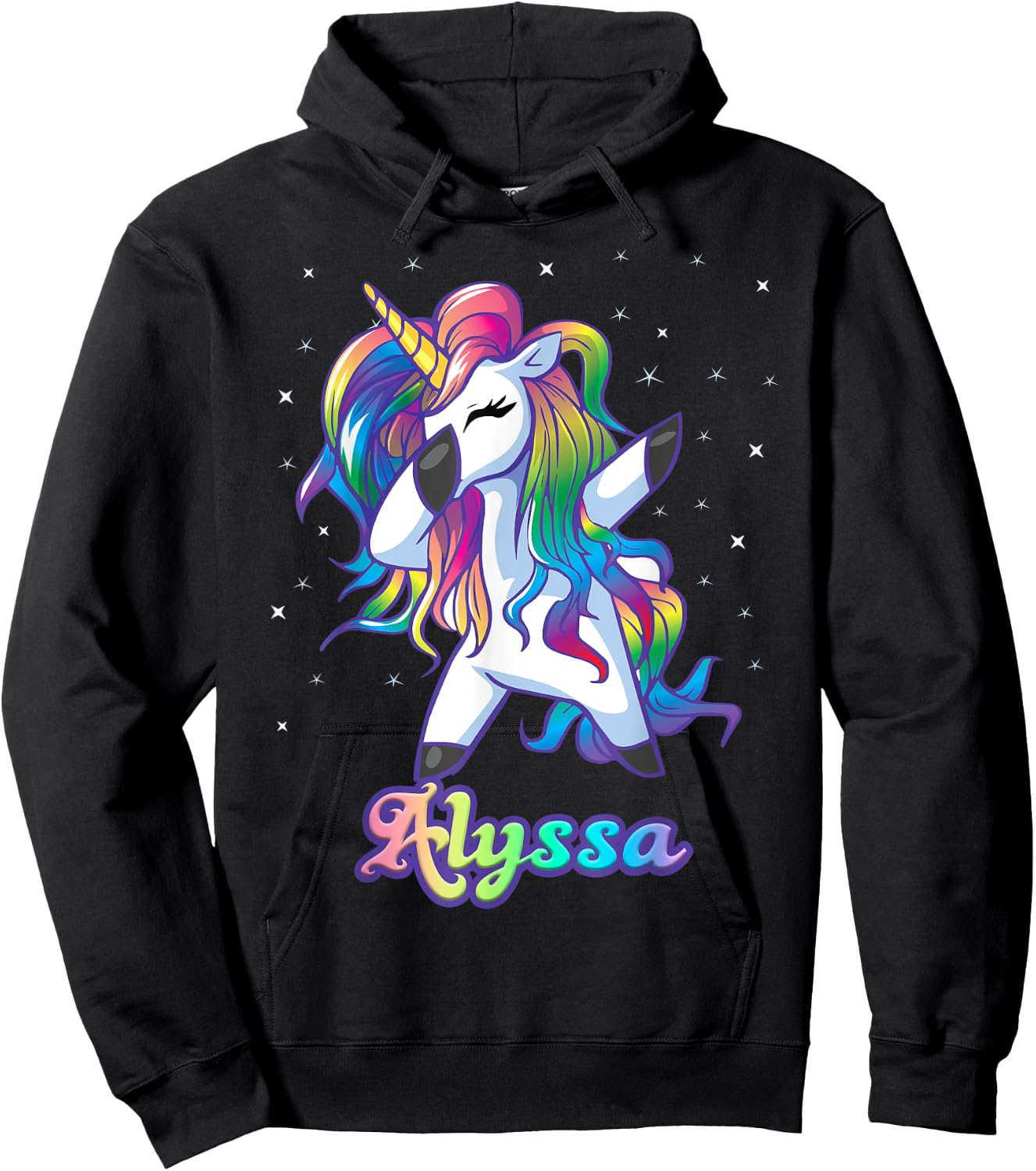 ALYSSA Name Personalized Custom Rainbow Unicorn Dabbing Hoodie - Hoodie | Black