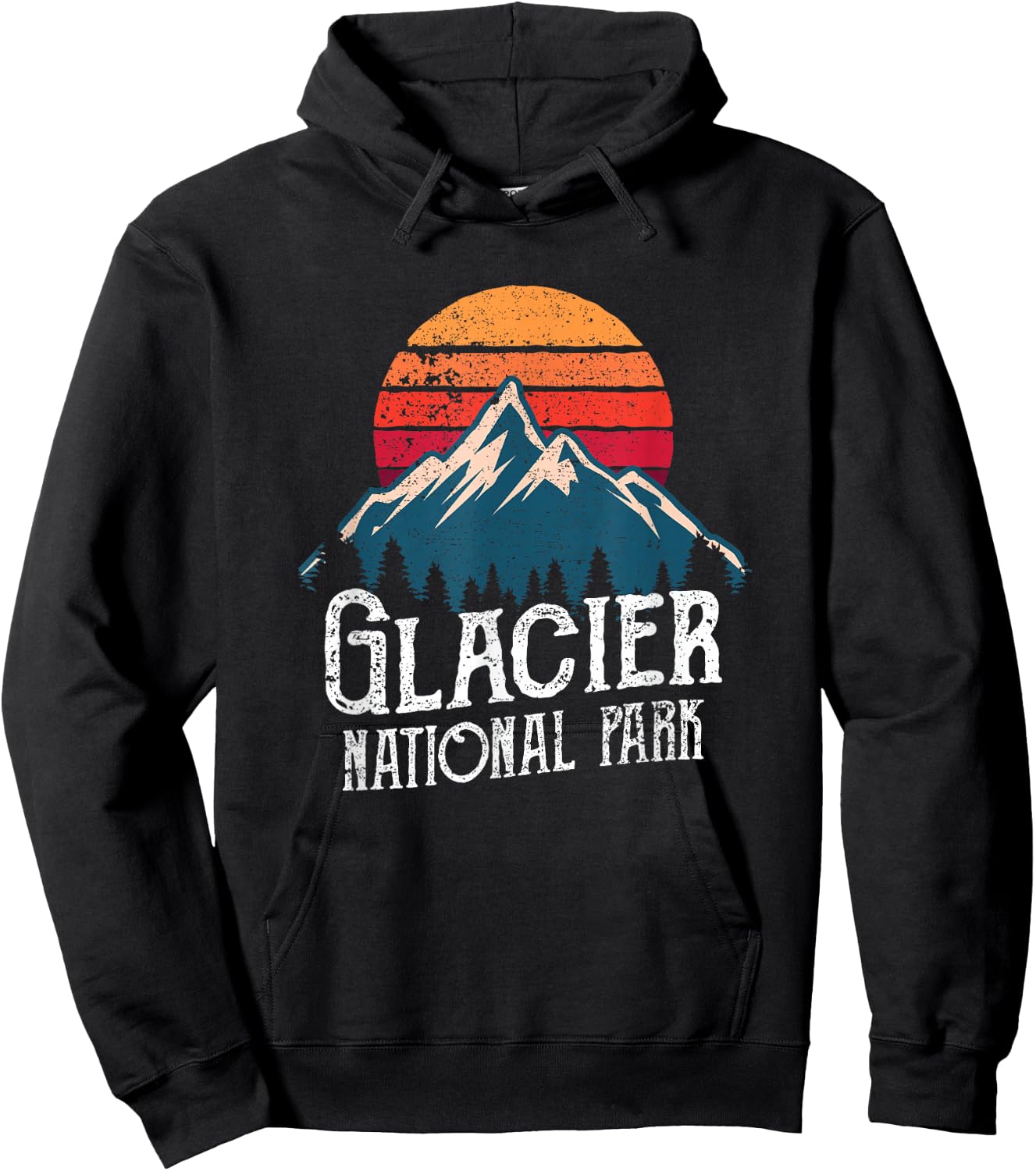 Retro Vintage Glacier National Park Montana Mountain T Shirt Hoodie - Hoodie | Black