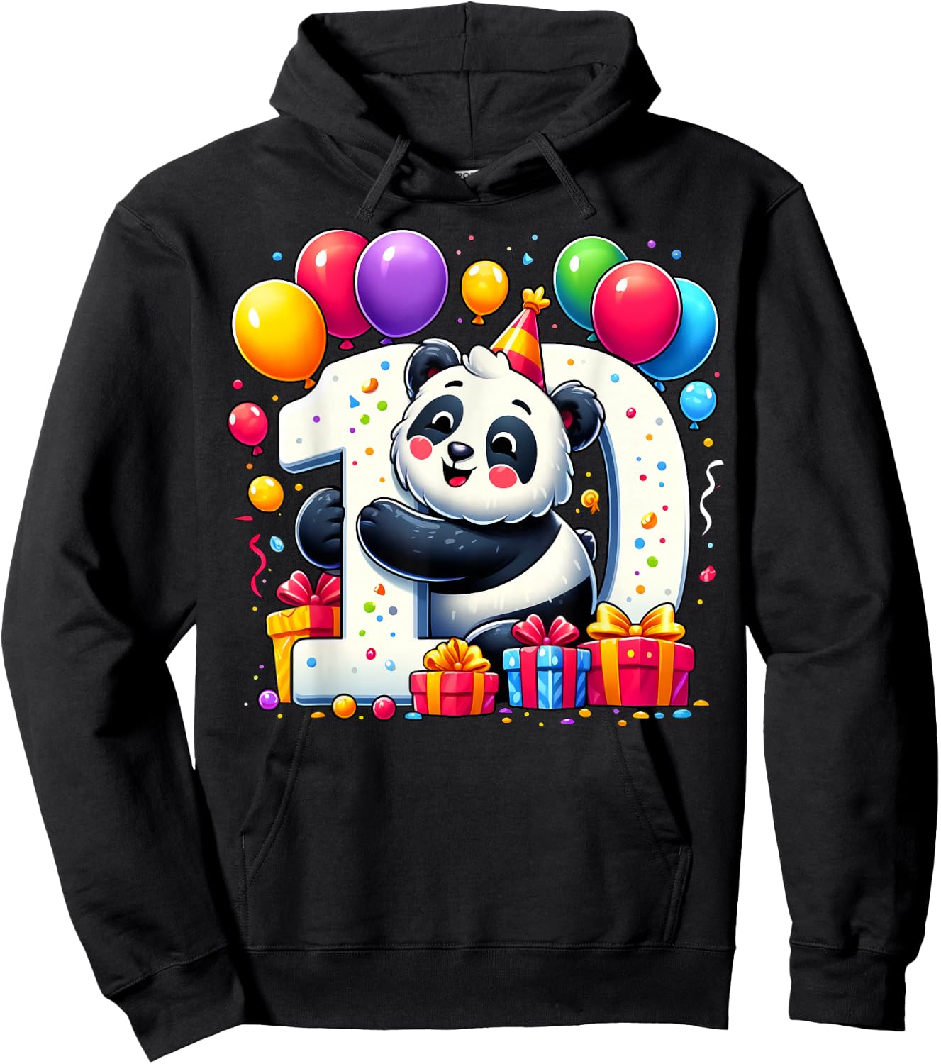 Panda 10th birthday boy girl 10 years old tenth ten Panda Hoodie - Hoodie | Black