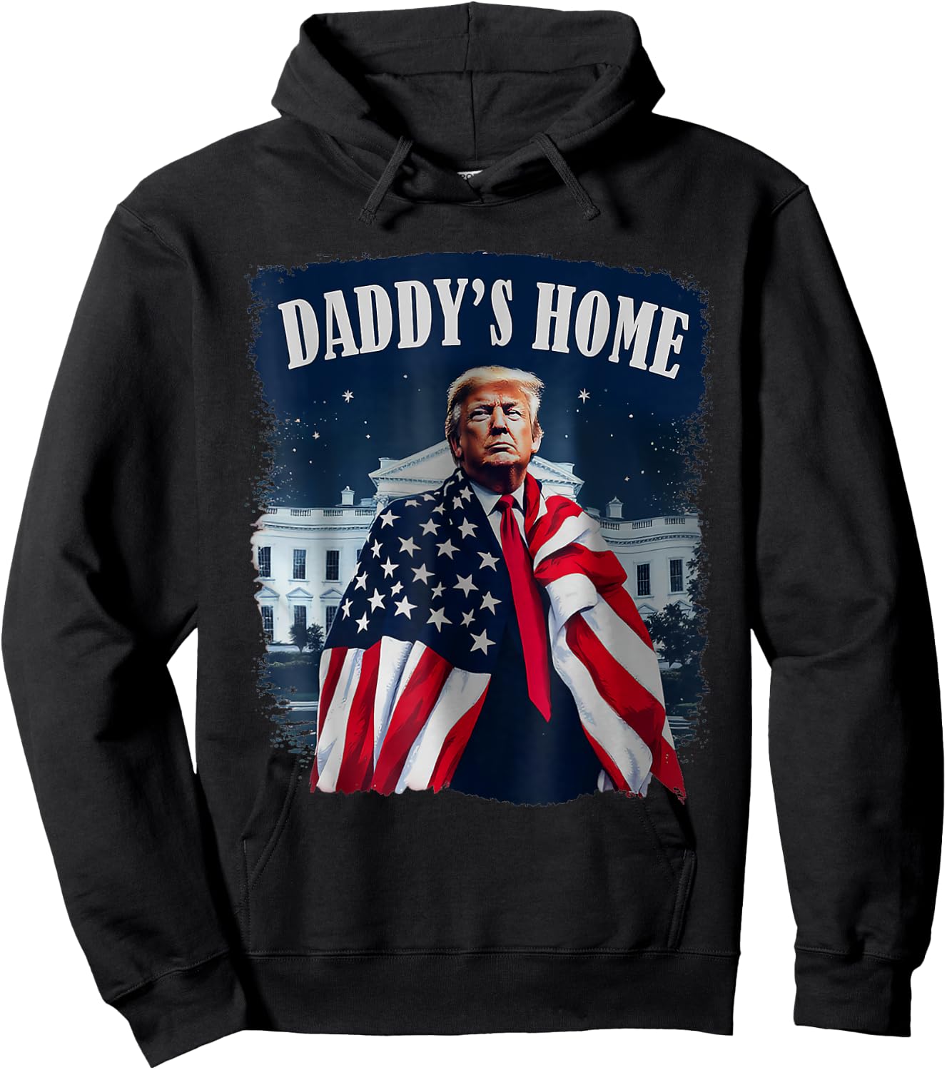 Retro Daddy's Home 2024 Trump Take America Back US Flag Hoodie - Hoodie | Black