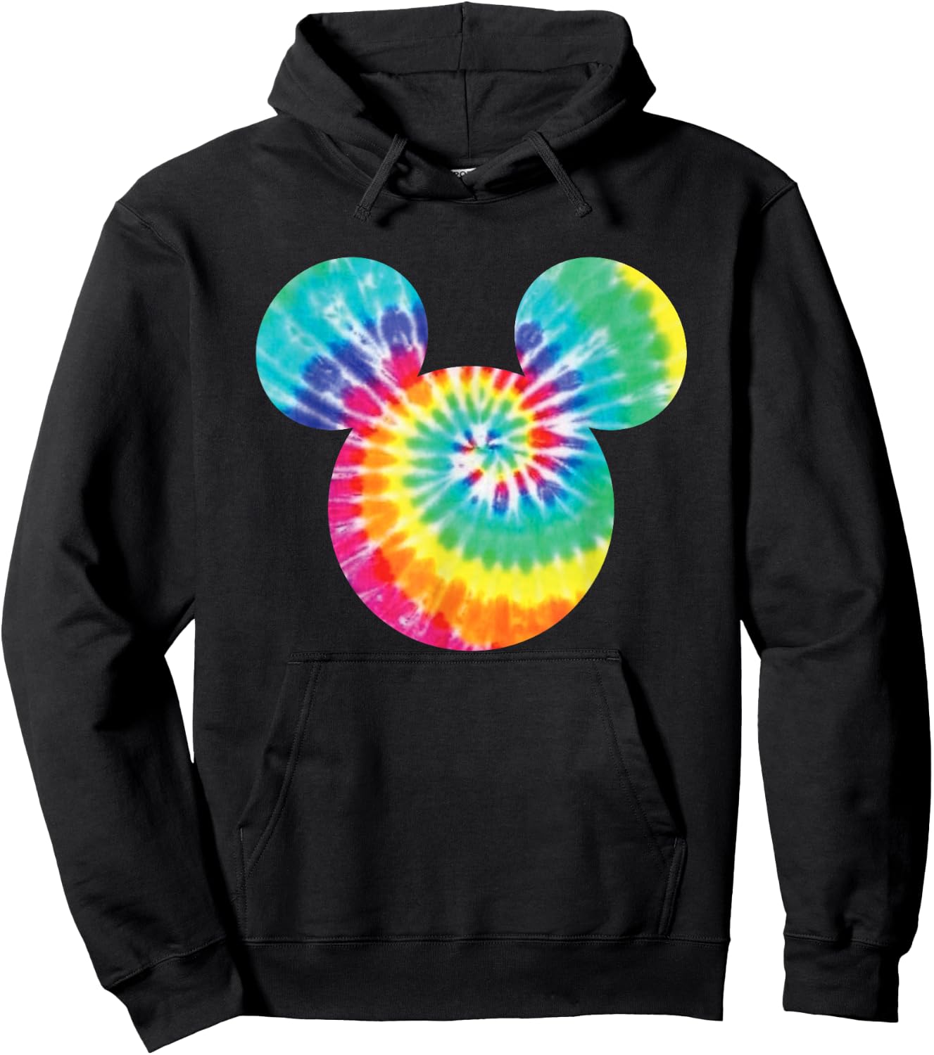Disney Mickey Mouse Icon Rainbow Tie-Dye Short Sleeve Hoodie - Hoodie | Black