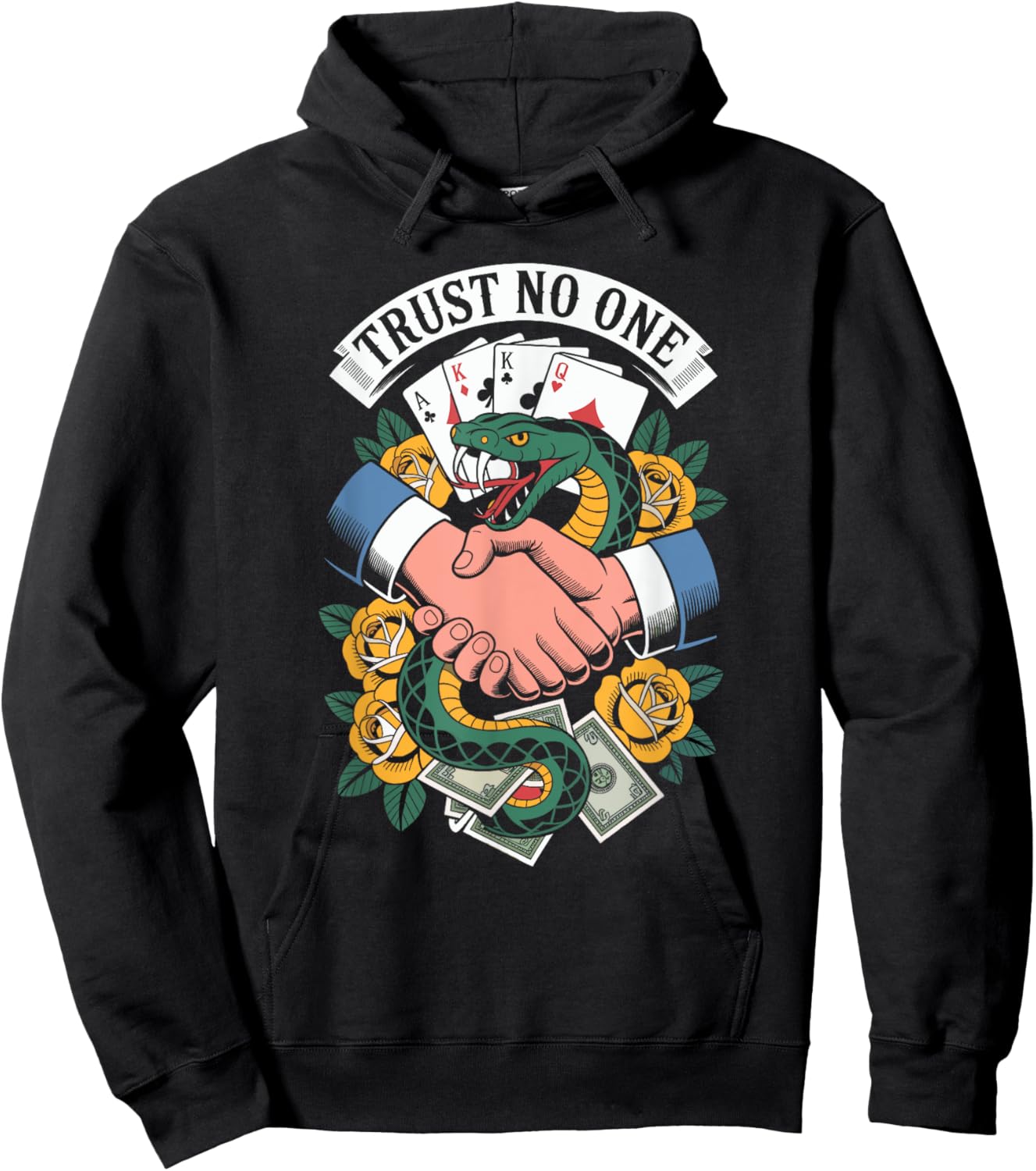 Trust No One Snake Handshake Betrayal Tattoo Art Hoodie - Hoodie | Black