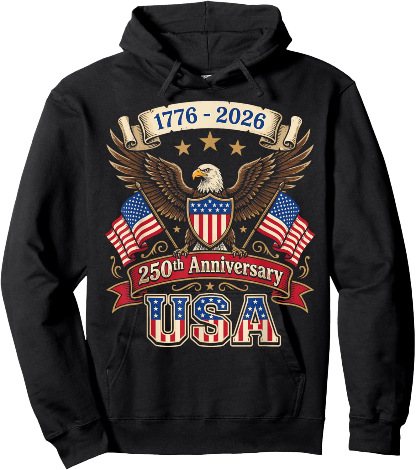 250th Anniversary USA Flag 250 Years American 4th of July Hoodie - Hoodie | Black