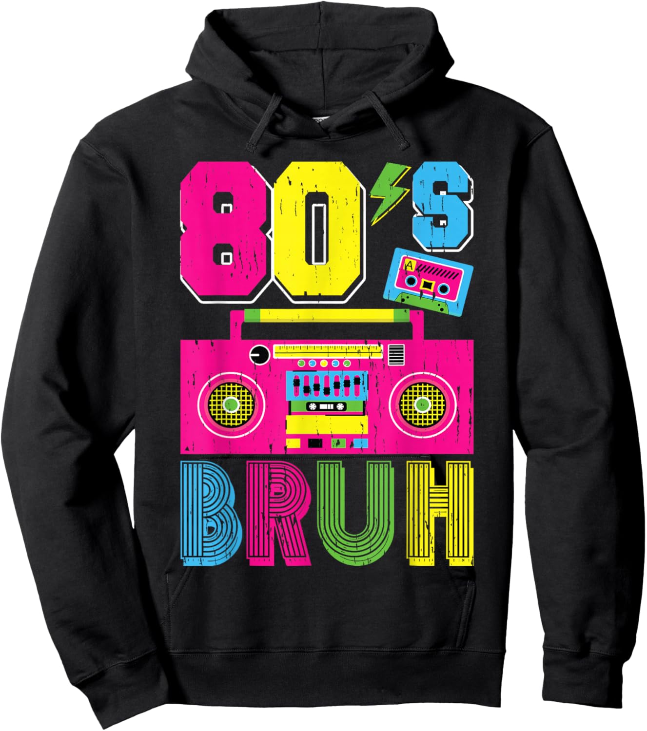Retro 80s Bruh Outfits for Boys 1980s Party Outfit Eighties Hoodie - Hoodie | Black