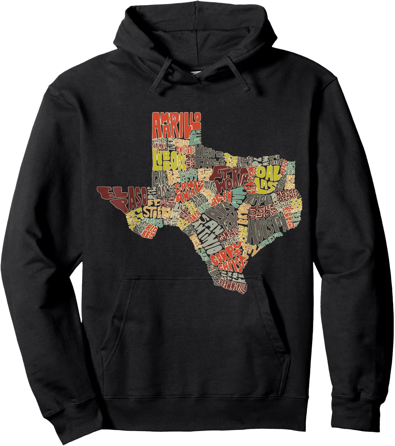 Collage of Texas States Artistic Texas Hoodie - Hoodie | Black