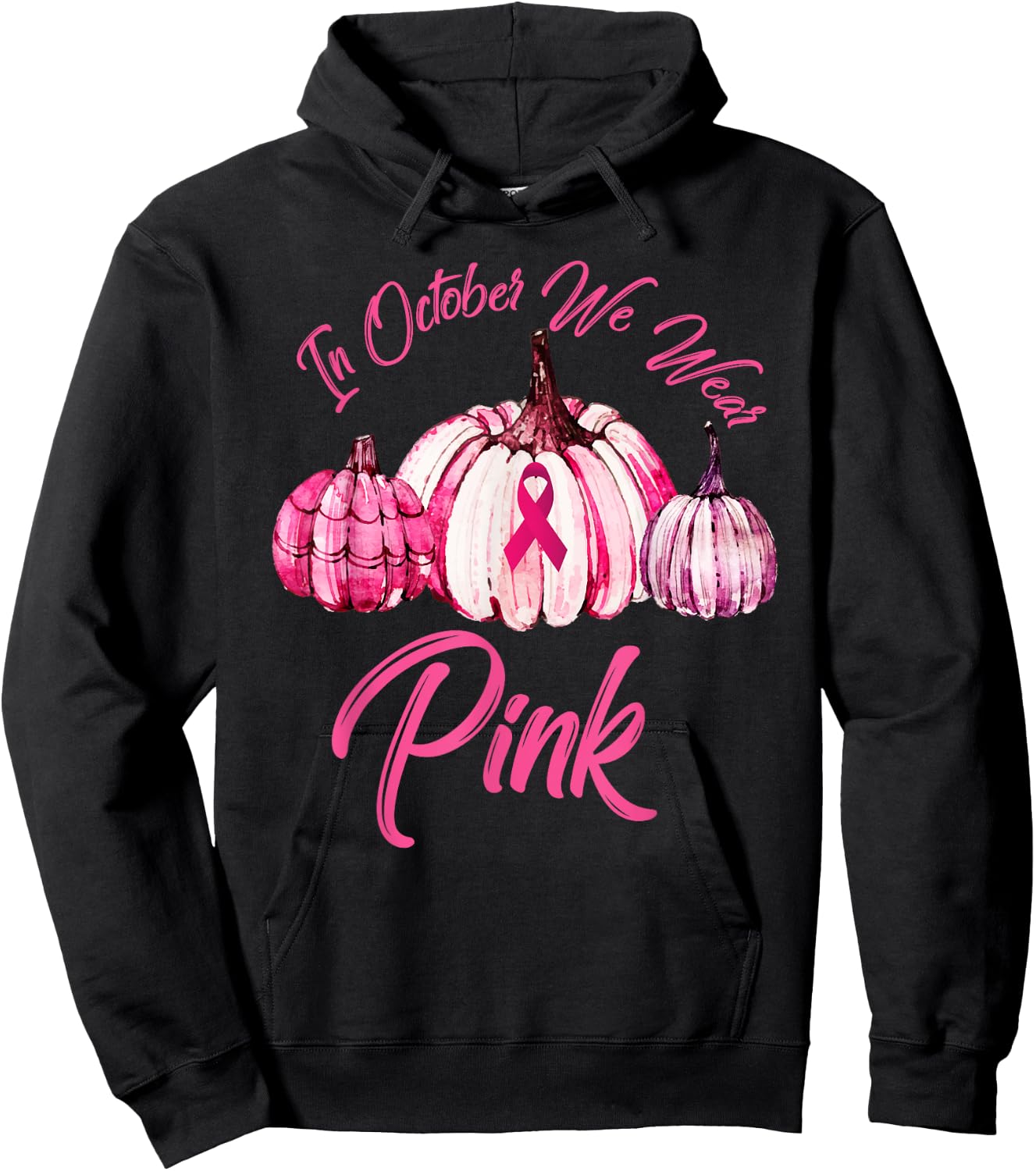 In October We Wear Pink Pumpkin Breast Cancer Halloween Hoodie - Hoodie | Black
