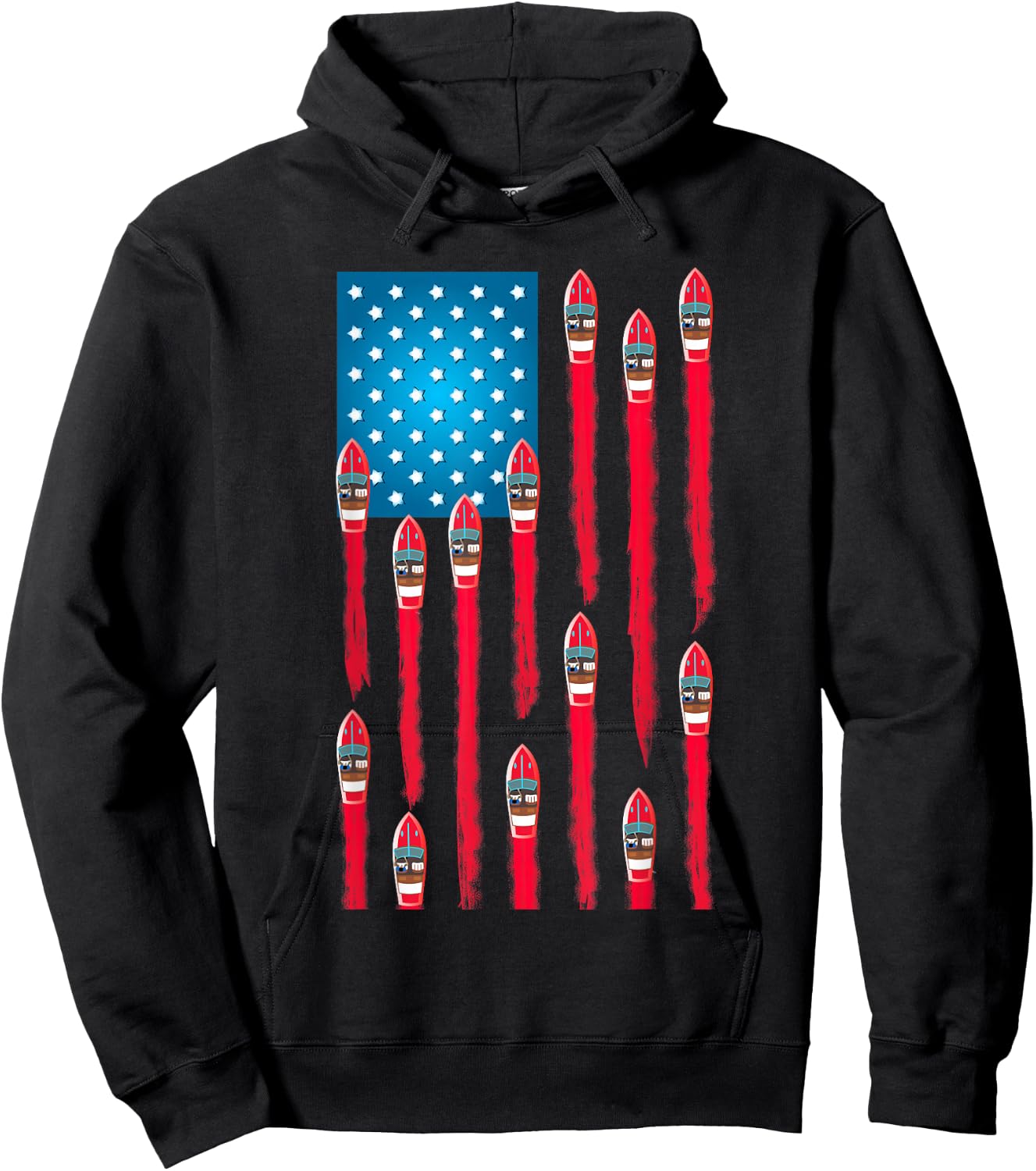 Speed Boat Flag Design, Patriotic American Flag Hoodie - Hoodie | Black