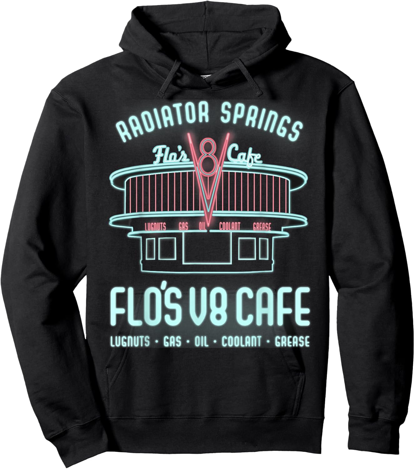Disney Pixar Cars Flo's V8 Cafe Neon Sign Vintage Poster Hoodie - Hoodie | Black