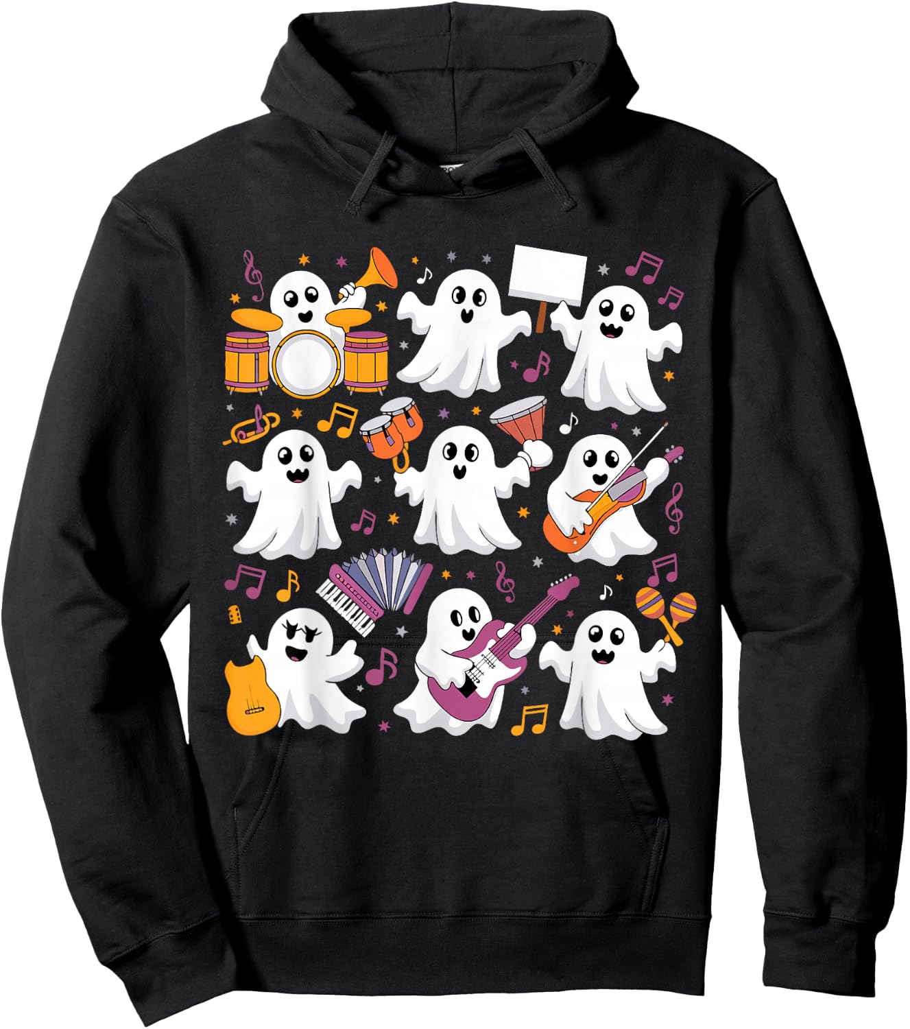 Halloween Ghost Music Teacher Playing Instruments Hoodie - Hoodie | Black