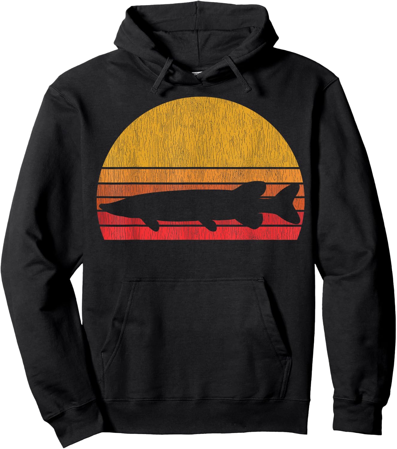 Northern Pike Retro Fishing Outline Fisherman Gift Hoodie - Hoodie | Black