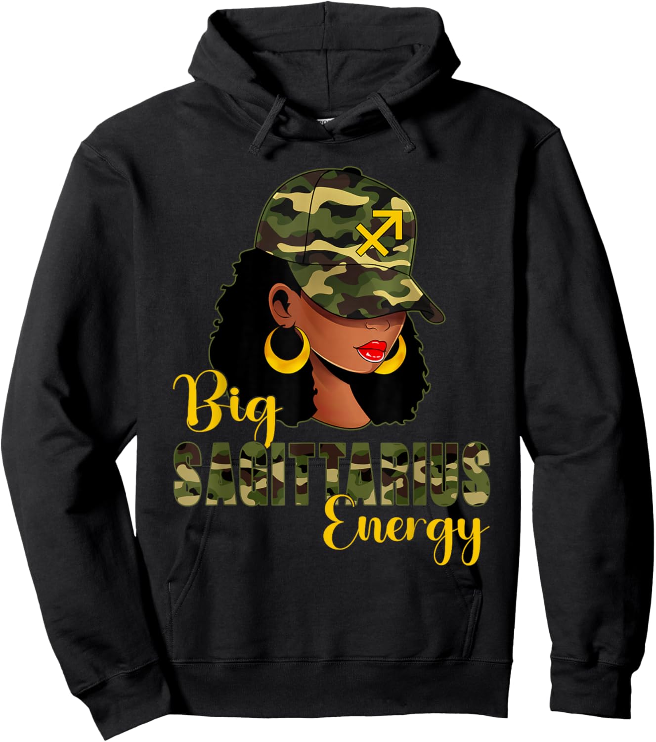Big Sagittarius Energy Camouflage Black Woman Cap Zodiac Hoodie - Hoodie | Black
