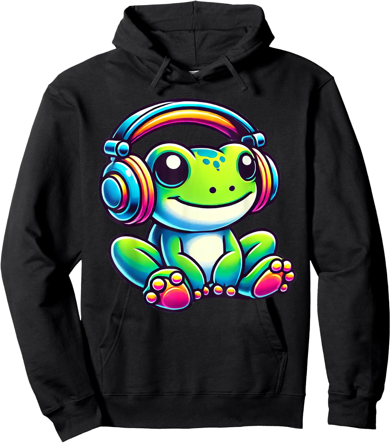 Cute Frog Wearing Headphones Hoodie - Hoodie | Black