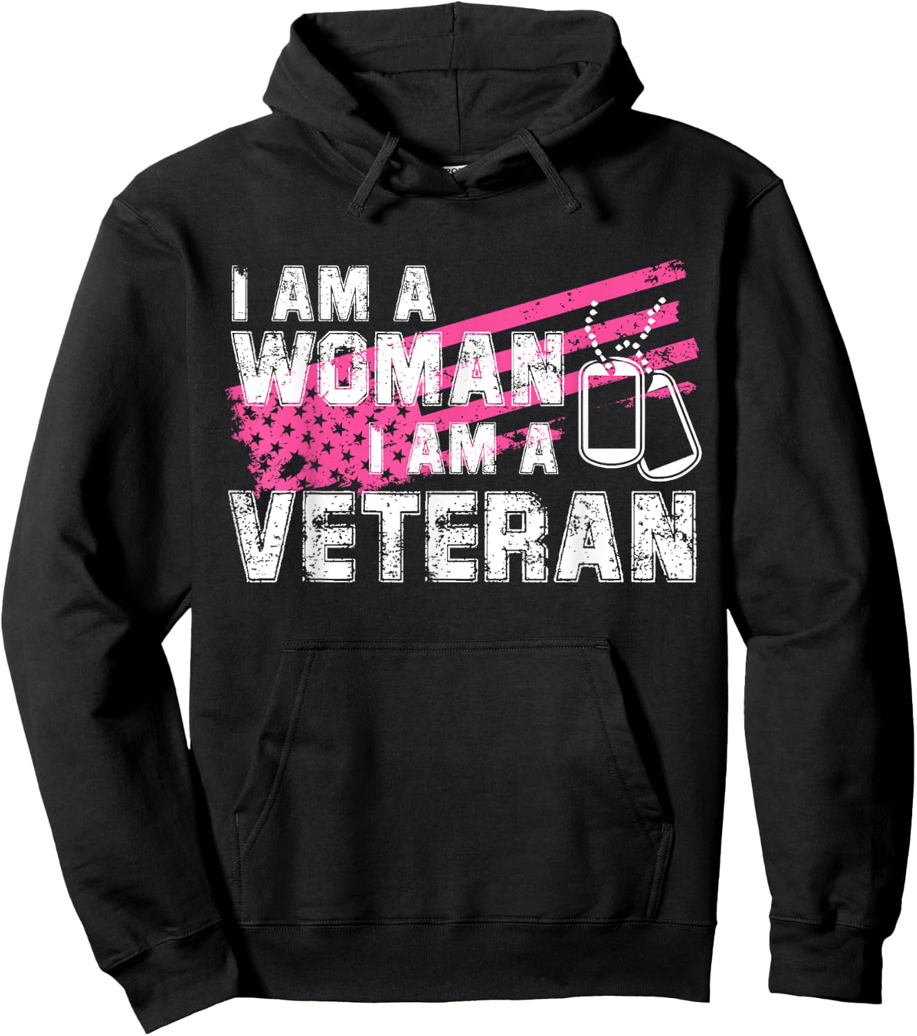 Veteran Female Pink USA Flag Veterans Day Memorial Military Hoodie - Hoodie | Black