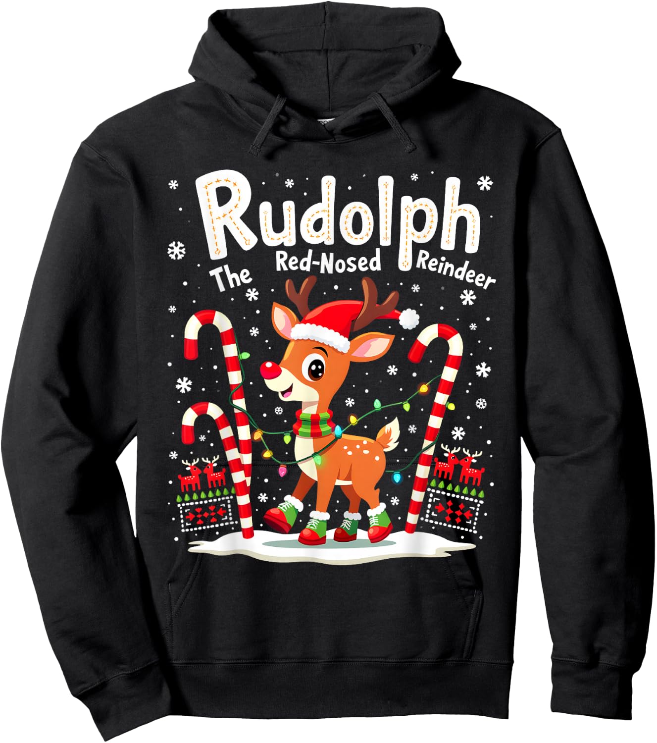 Funny Rudolph The Red Nosed Reindeer Cute Matching Xmas Hoodie - Hoodie | Black