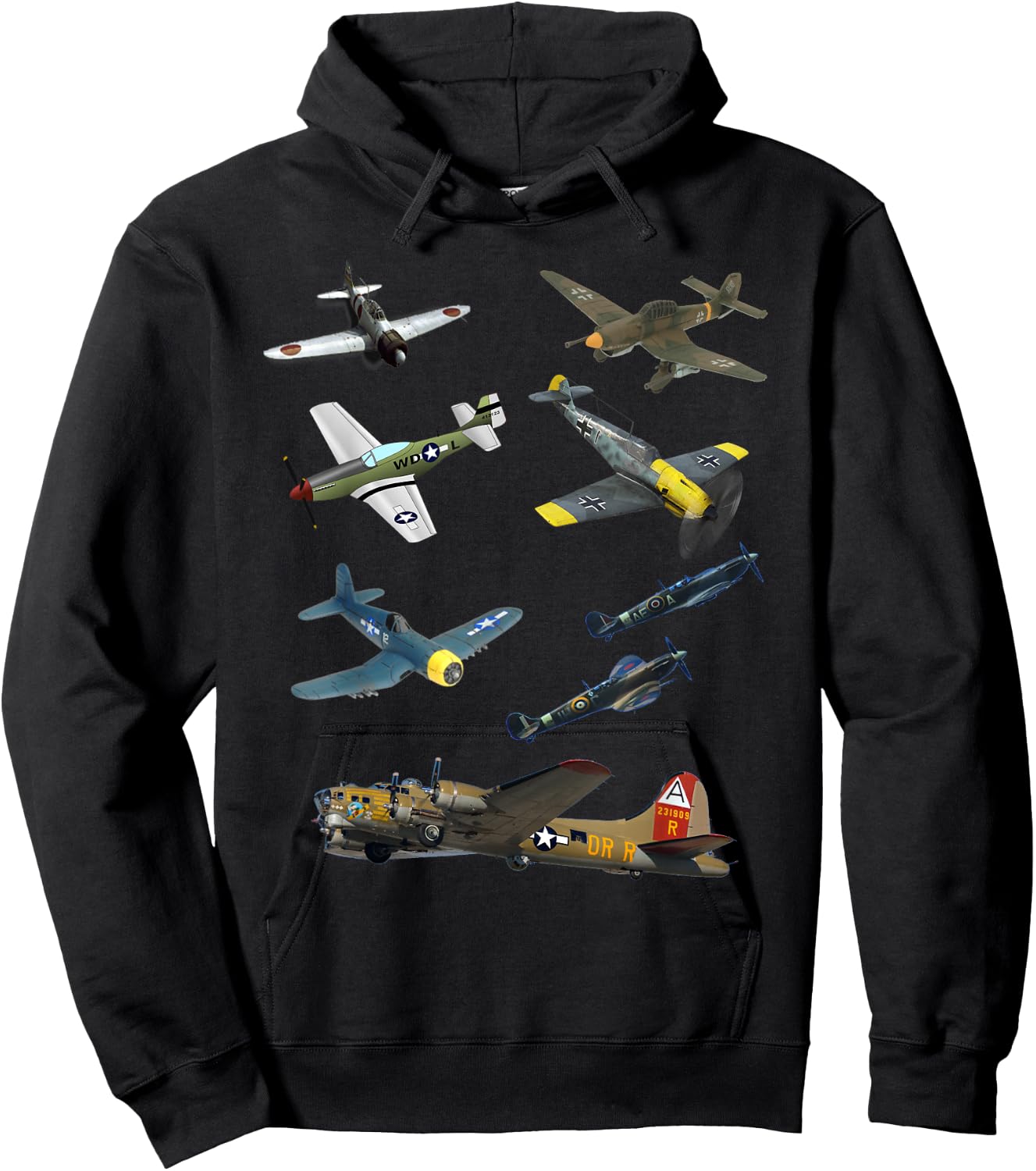 WW2 Planes Warbirds P51 Mustang Spitfire Messerschmitt Hoodie - Hoodie | Black