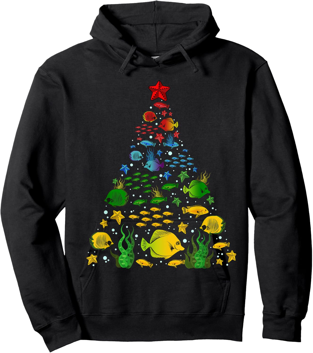 Fish Lovers Sea Beach Aquatic Christmas Tree Xmas Decor Hoodie - Hoodie | Black