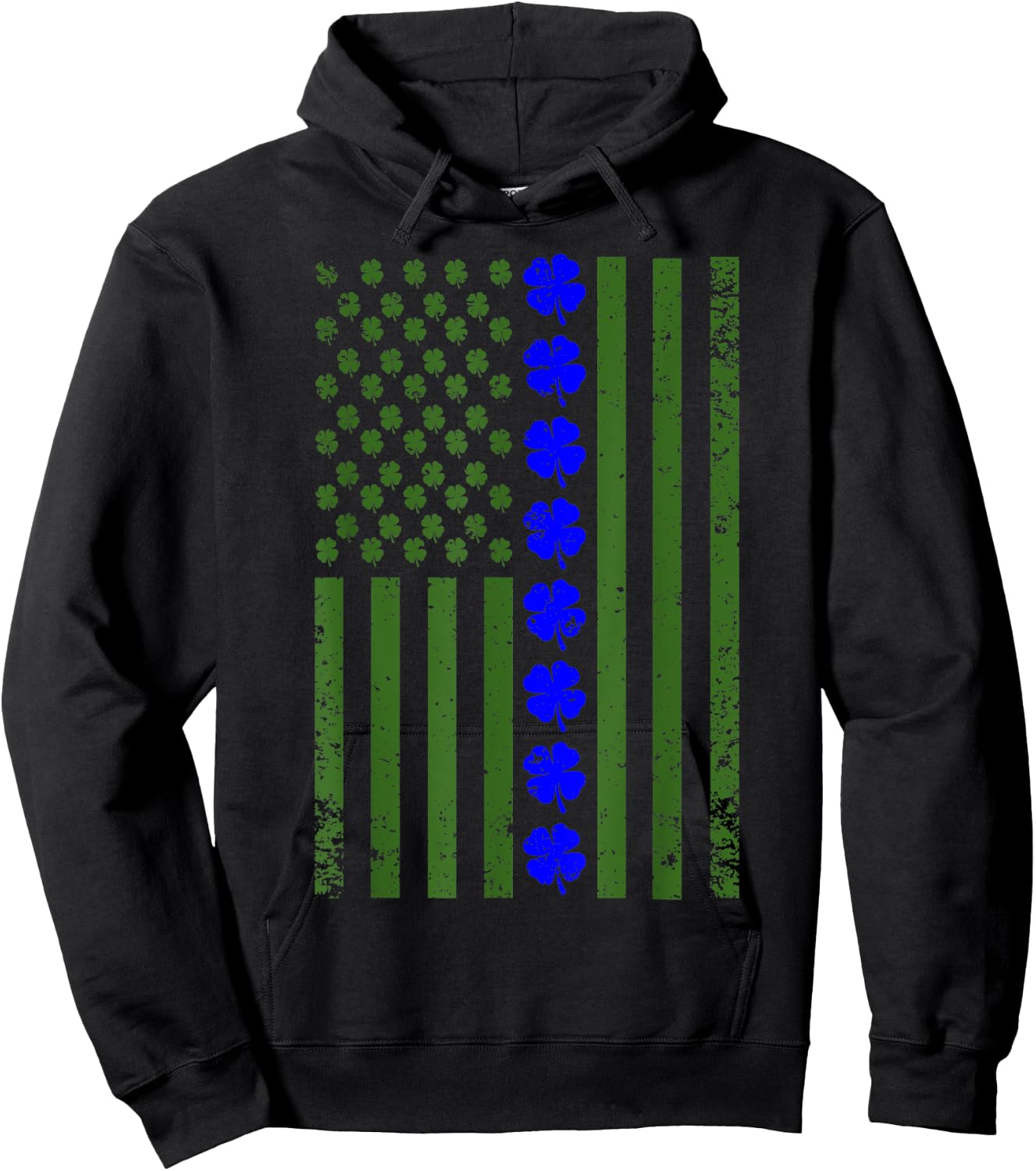Thin Blue Line Flag Irish American St Patricks Day T Shirt Hoodie - Hoodie | Black