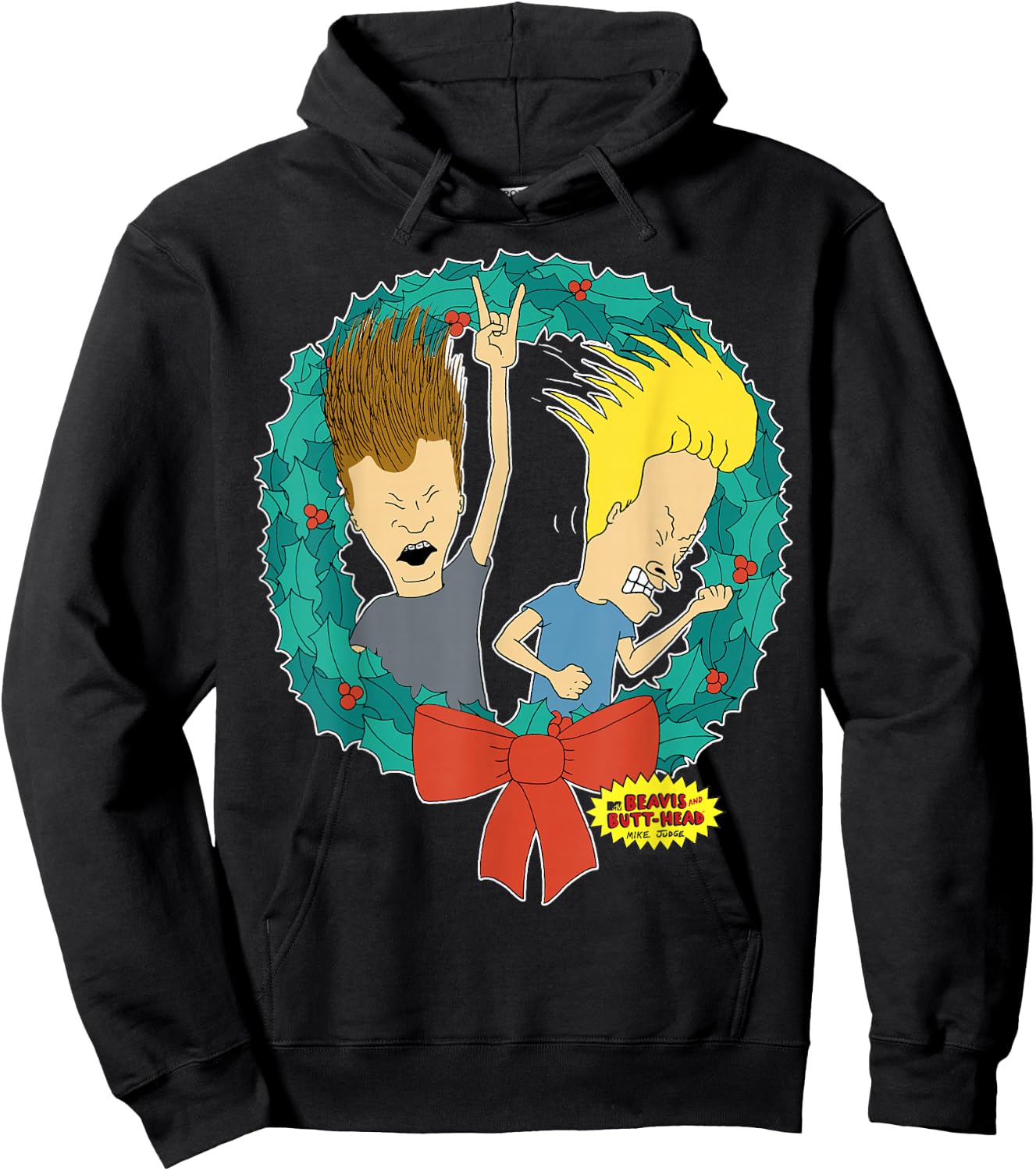 Beavis and Butt-Head Rock And Roll Wreath Christmas Hoodie - Hoodie | Black