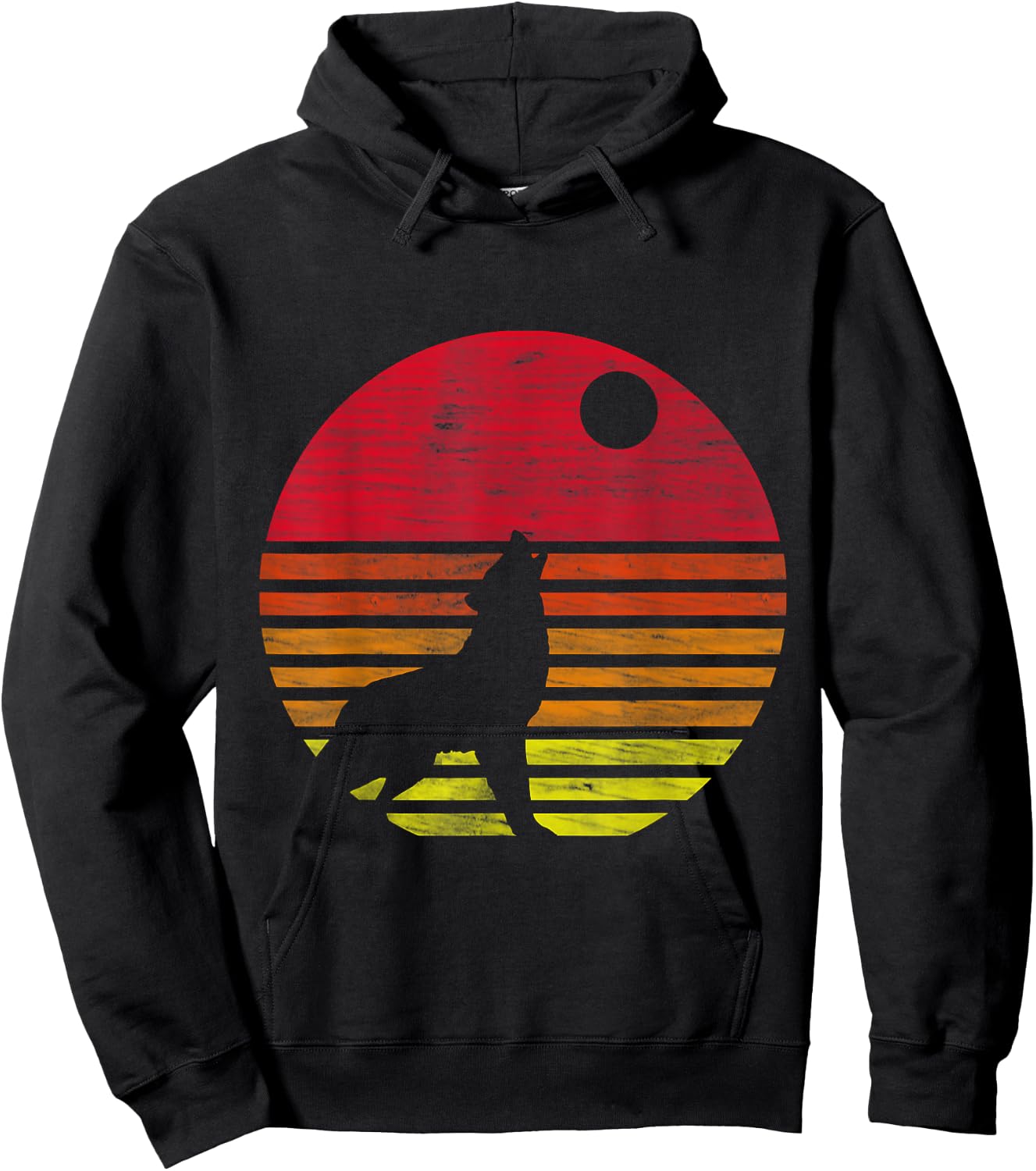 Retro Wolf Howling at The Moon Hoodie - Hoodie | Black