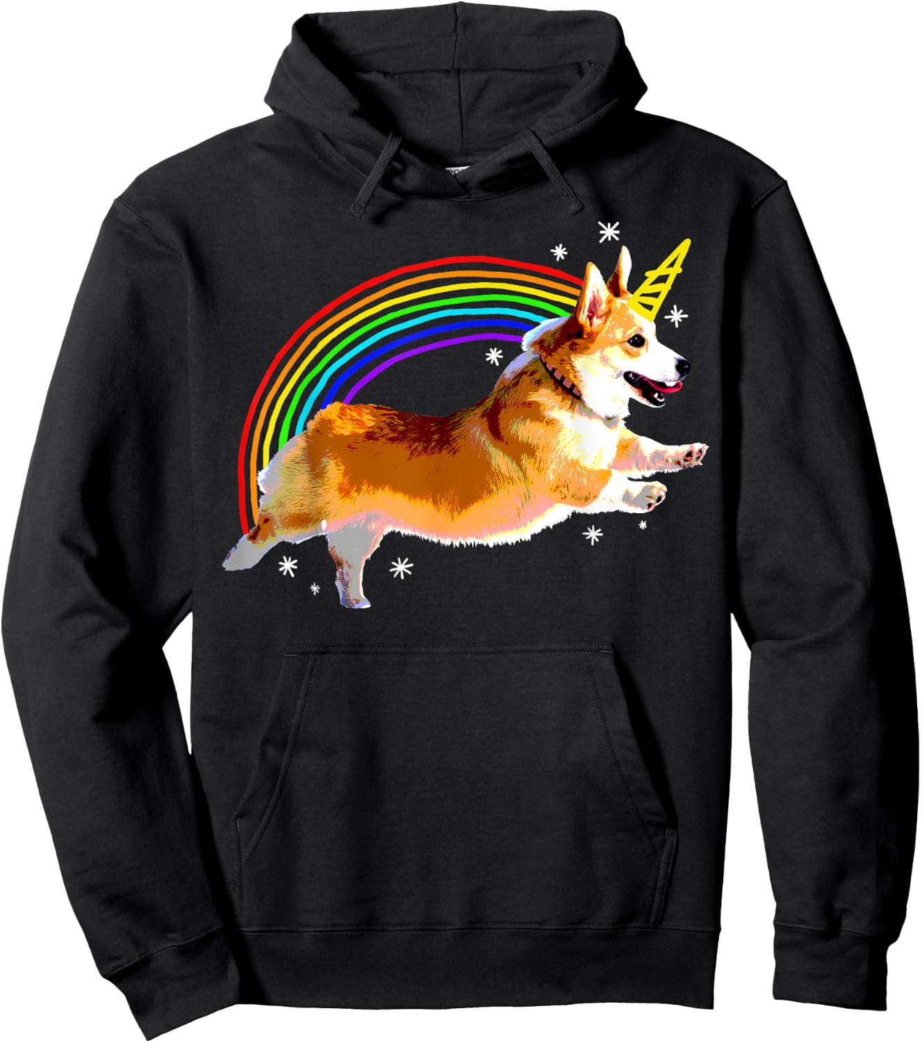 Unicorn Corgi Rainbow Doodle Funny Hoodie - Hoodie | Black