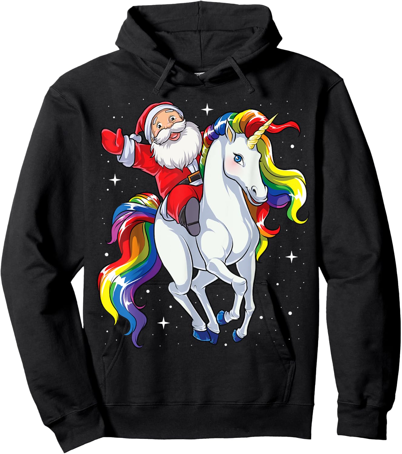 Christmas Santa Riding Unicorn Xmas Gifts Girls Kids Women Hoodie - Hoodie | Black