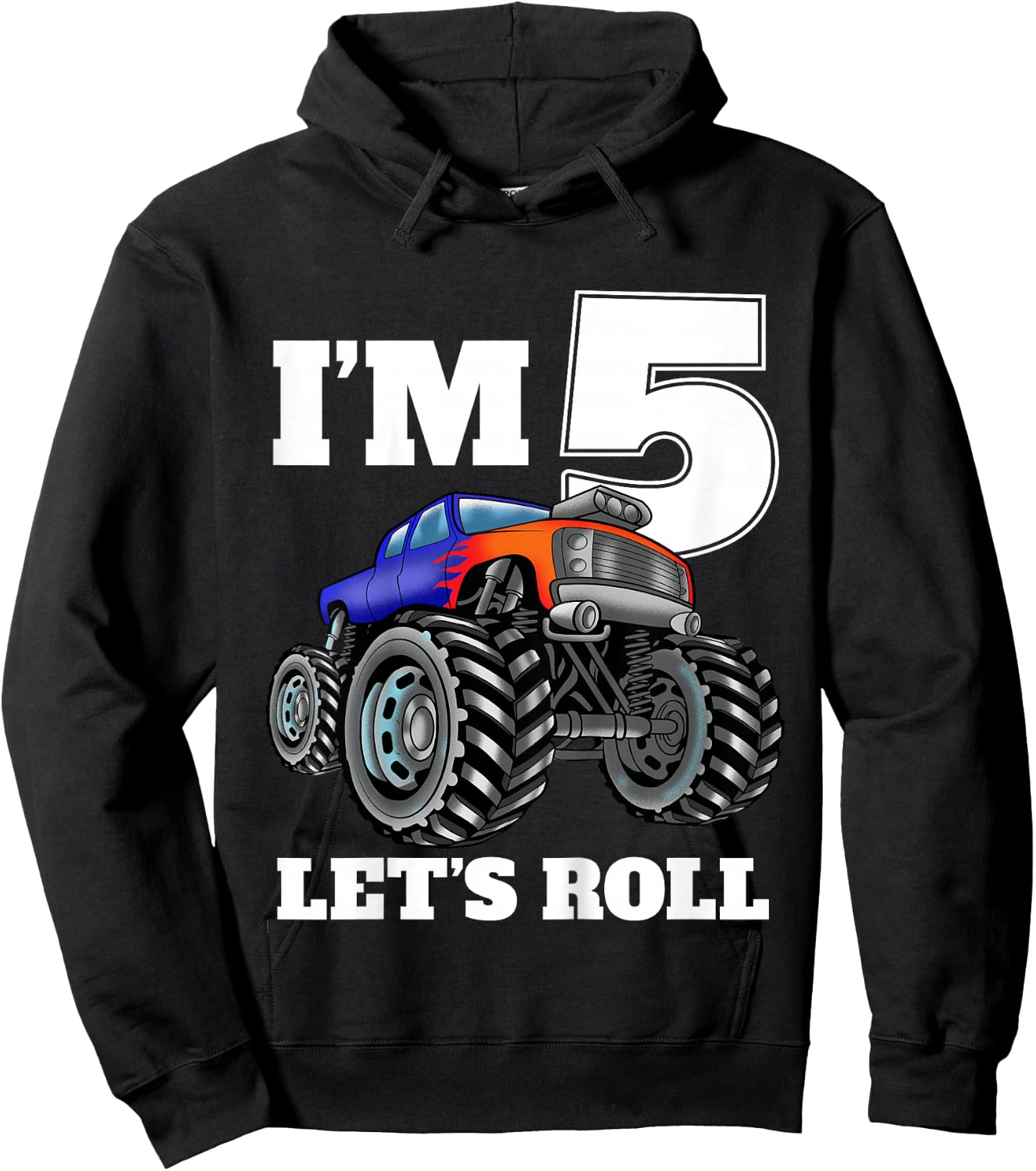 Kids Monster Truck 5th Birthday Boy 5 Five Year Old Hoodie - Hoodie | Black