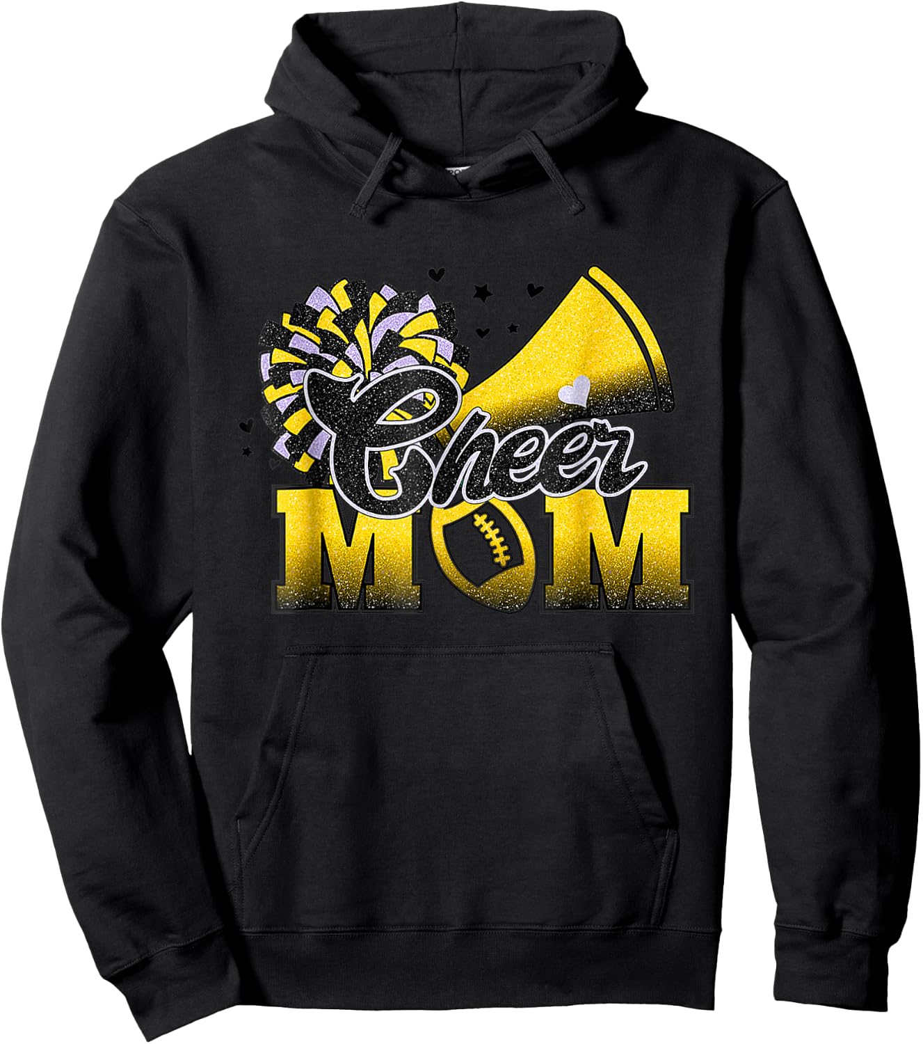 Football Cheer Mom Biggest Fan Cheerleader Black Yellow Gold Hoodie - Hoodie | Black