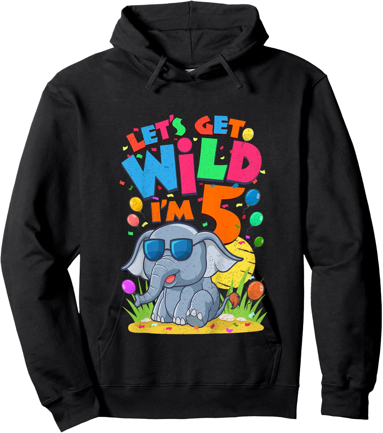 Kids Elephant Birthday Party 5 Year Old Boy 5th BDay Jungle Zoo Hoodie - Hoodie | Black