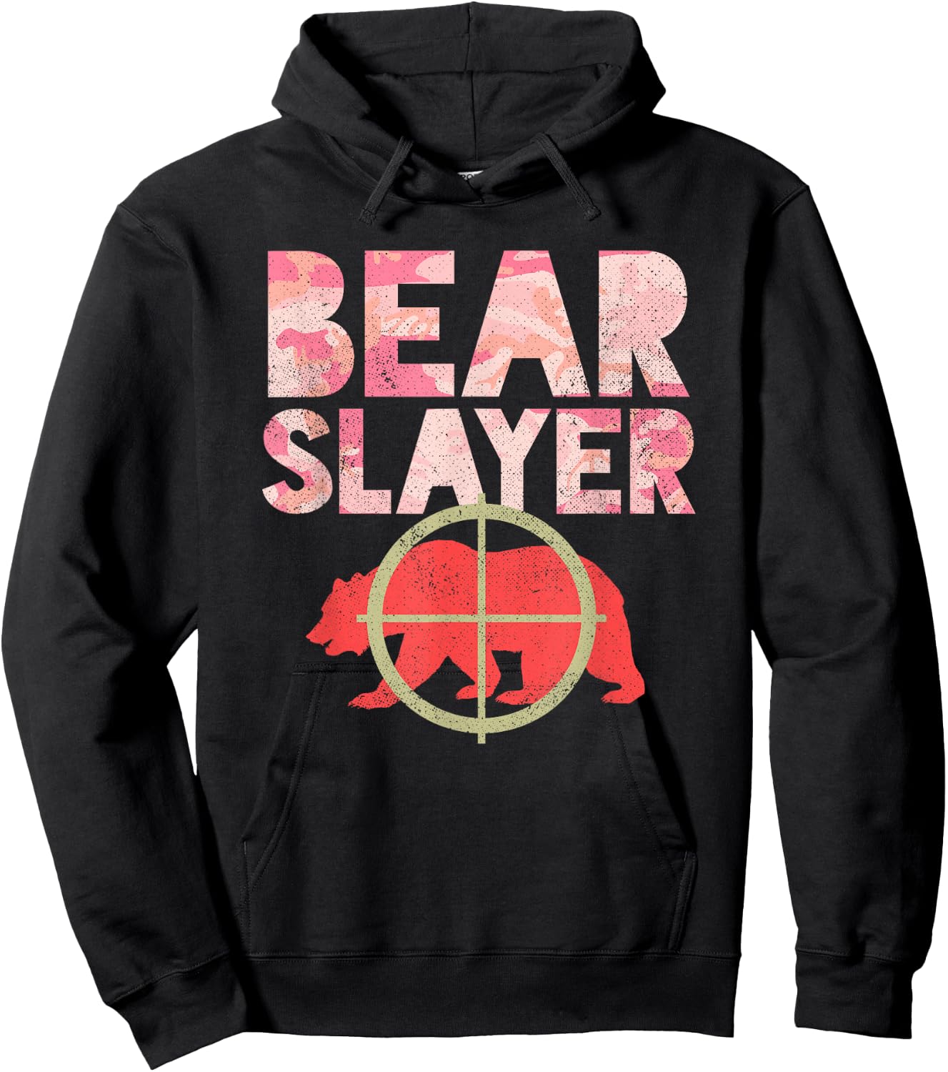 Bear Slayer Pink Camouflage Hunting Humor Shirt Hoodie - Hoodie | Black