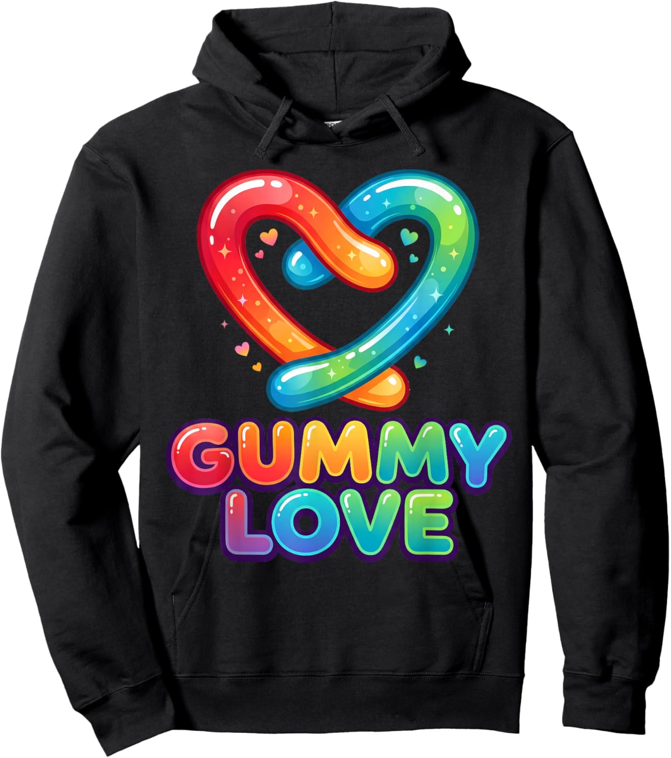 Gummy Love Worms Heart Cute Candy Valentine Graphic Hoodie - Hoodie | Black