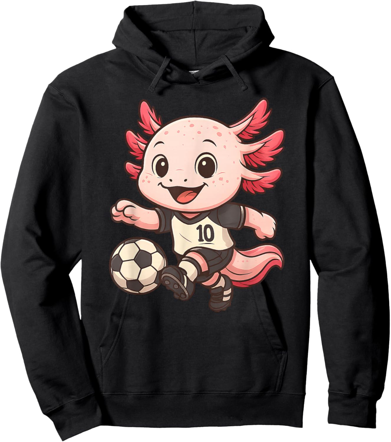 Cute Axolotl Soccer Player Cartoon Mexican Walking Fish Hoodie - Hoodie | Black