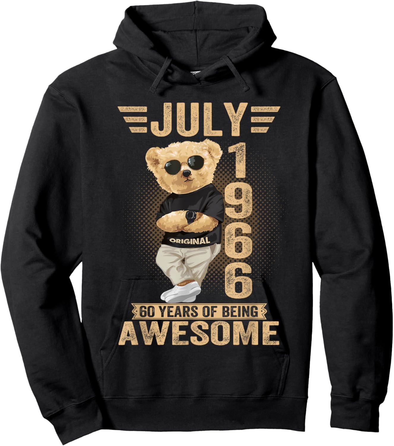 July 60th Birthday Men Women 1966 Awesome Teddy Bear Hoodie - Hoodie | Black