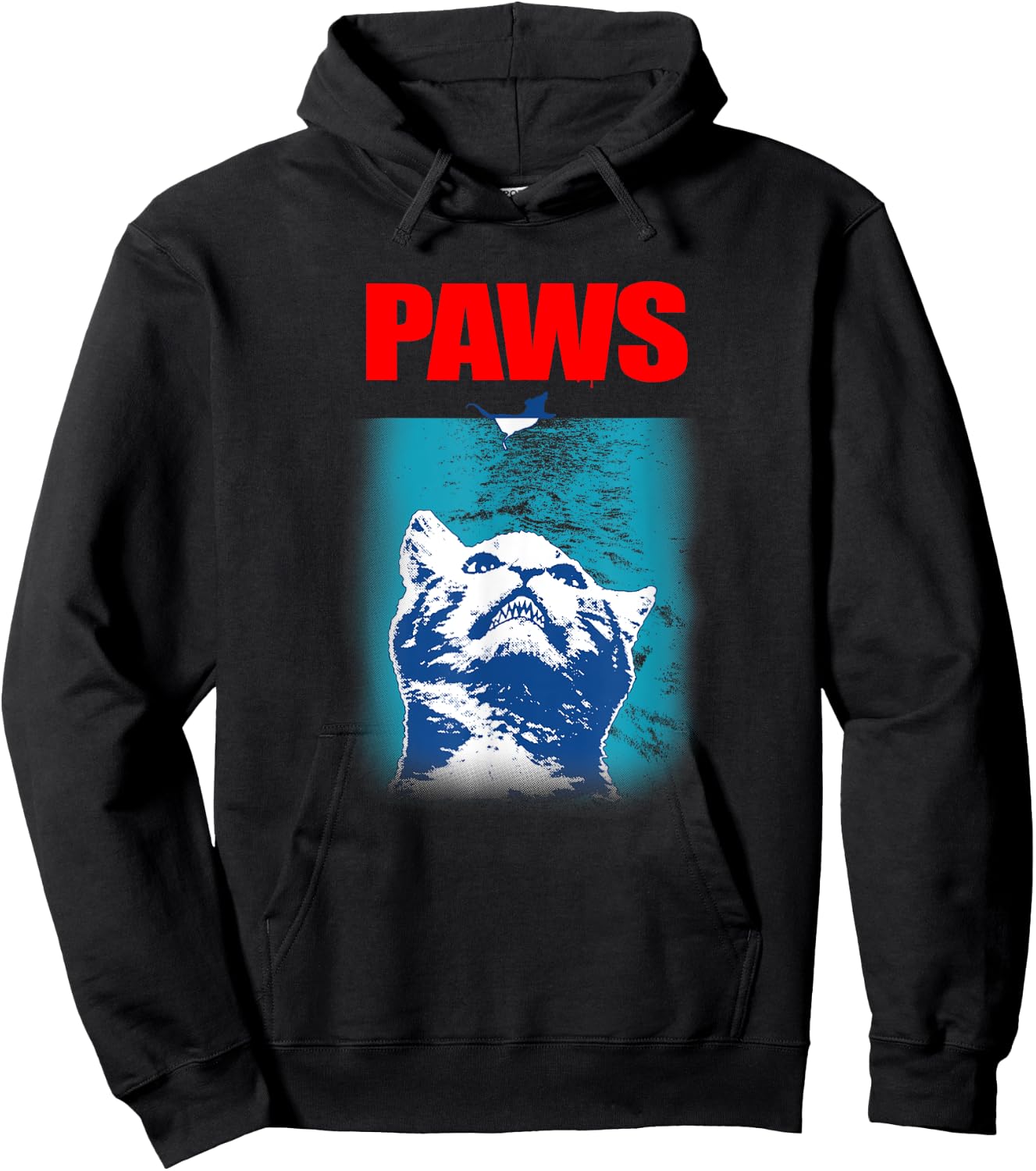 Paws Underwater Shark Attack Funny Cat Parody Gift Women Girls Kids Hoodie - Hoodie | Black