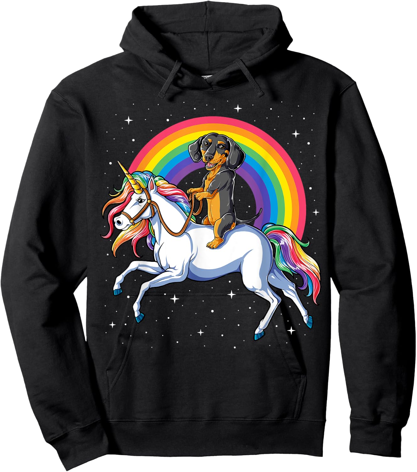 Dachshund Unicorn Girls Space Galaxy Rainbow Dog Hoodie - Hoodie | Black