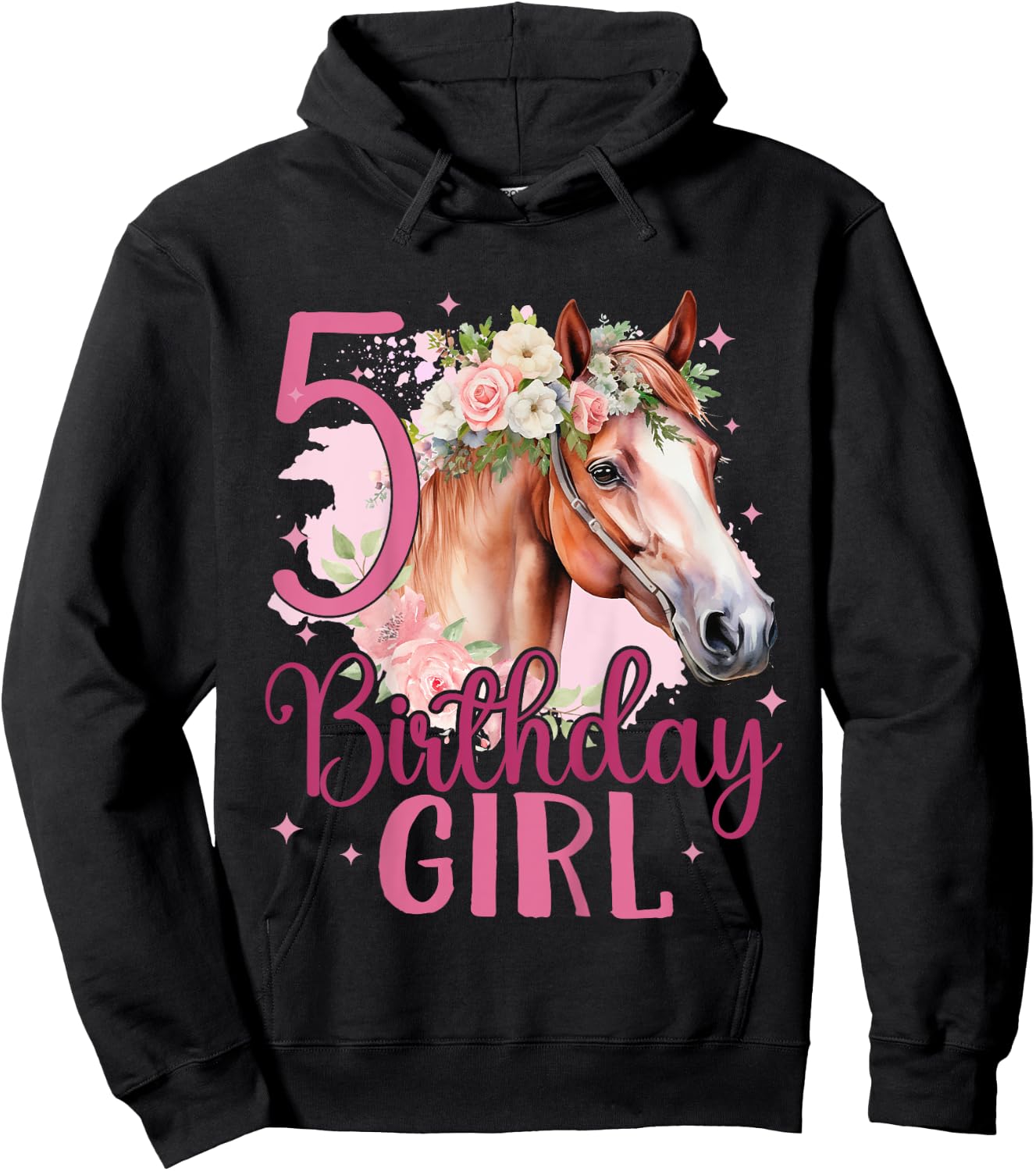 Kids 5th Birthday Horse Girl 5 Years Five Finally 5 Birthday Hoodie - Hoodie | Black