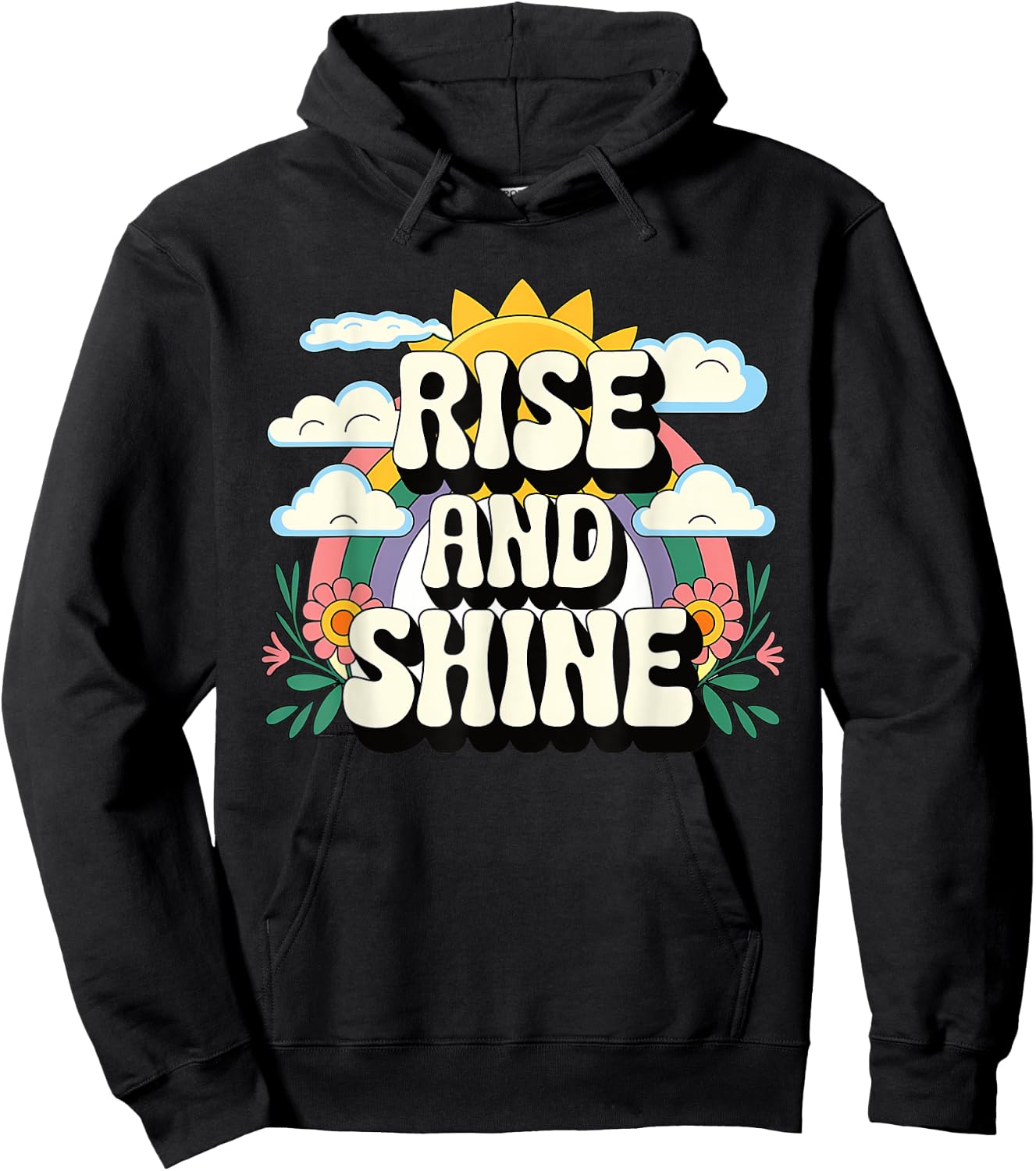 Rise and Shine Retro 70s Sun Rainbow Cute Boho Aesthetic Hoodie - Hoodie | Black