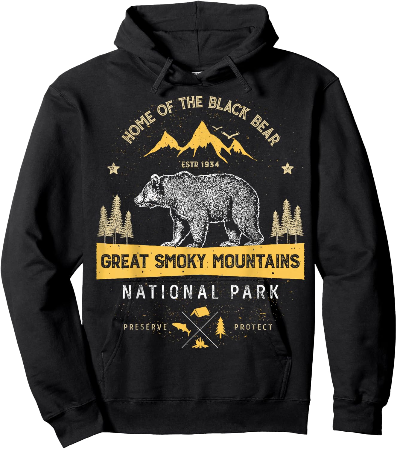 Great Smoky Mountains National Park T Shirt Bear Vintage Hoodie - Hoodie | Black