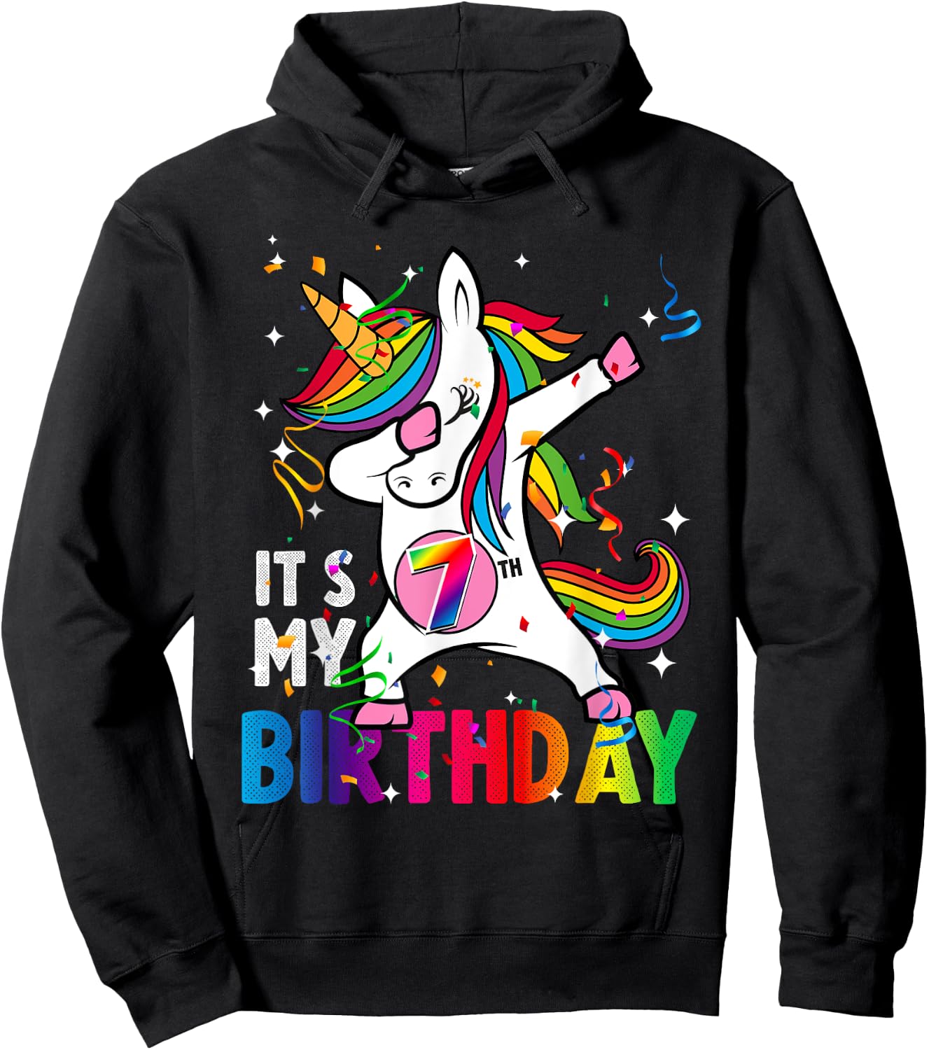 7 Years Old Girl Kid 7th Birthday Gift Dabbing Unicorn Hoodie - Hoodie | Black