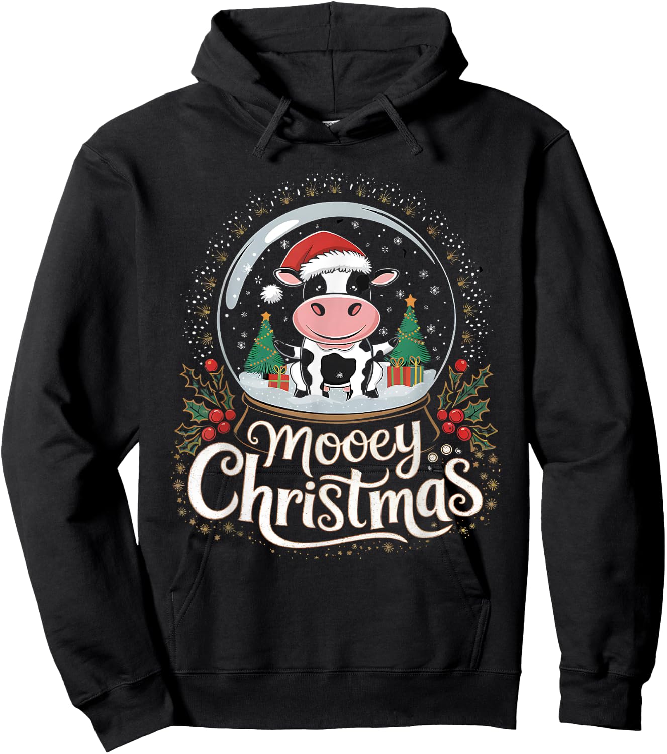 Mooey Christmas Cow Snow Globe Design | Festive Humor Hoodie - Hoodie | Black